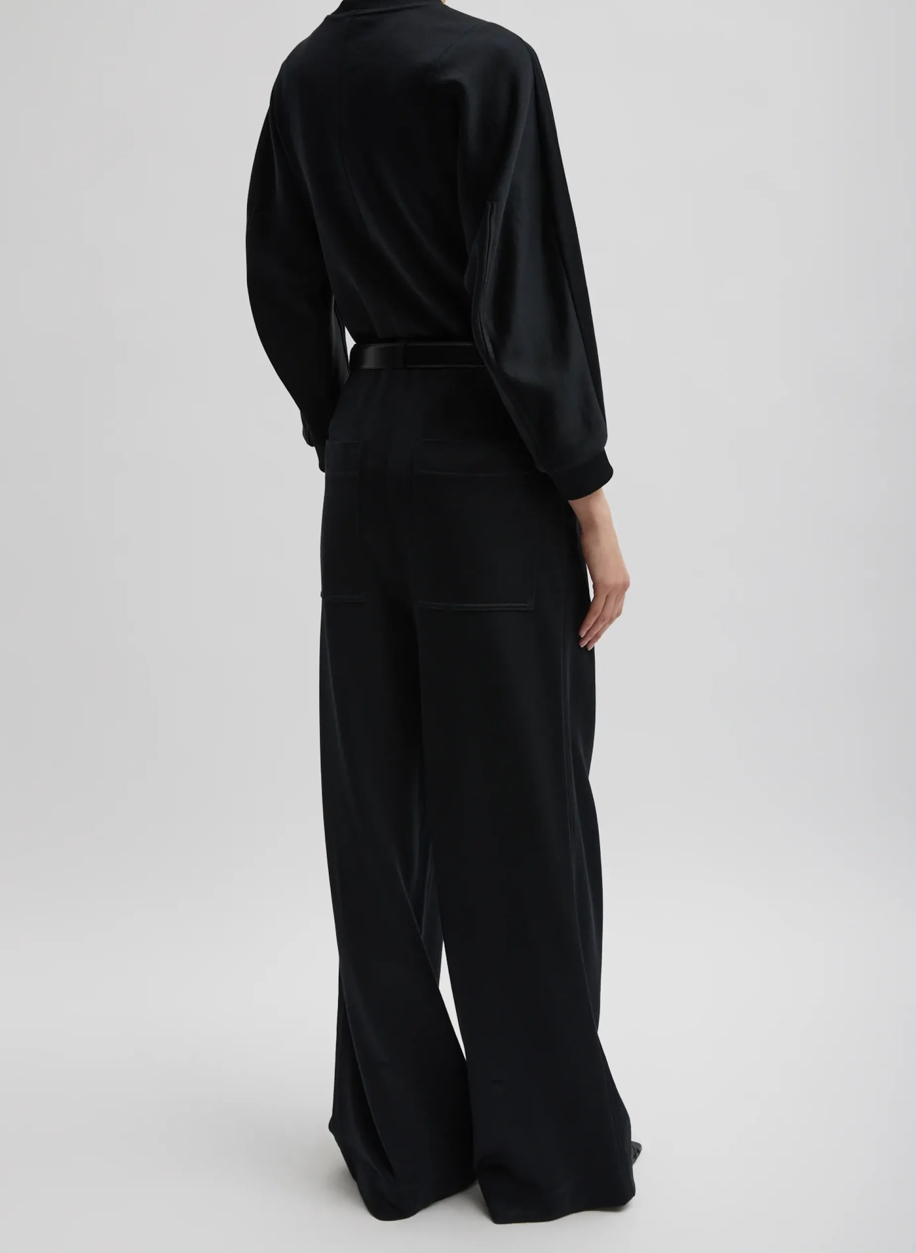 Leisure Sets|Pants & Shorts>Tibi Silk Terry Pleated Pull On Pant Black