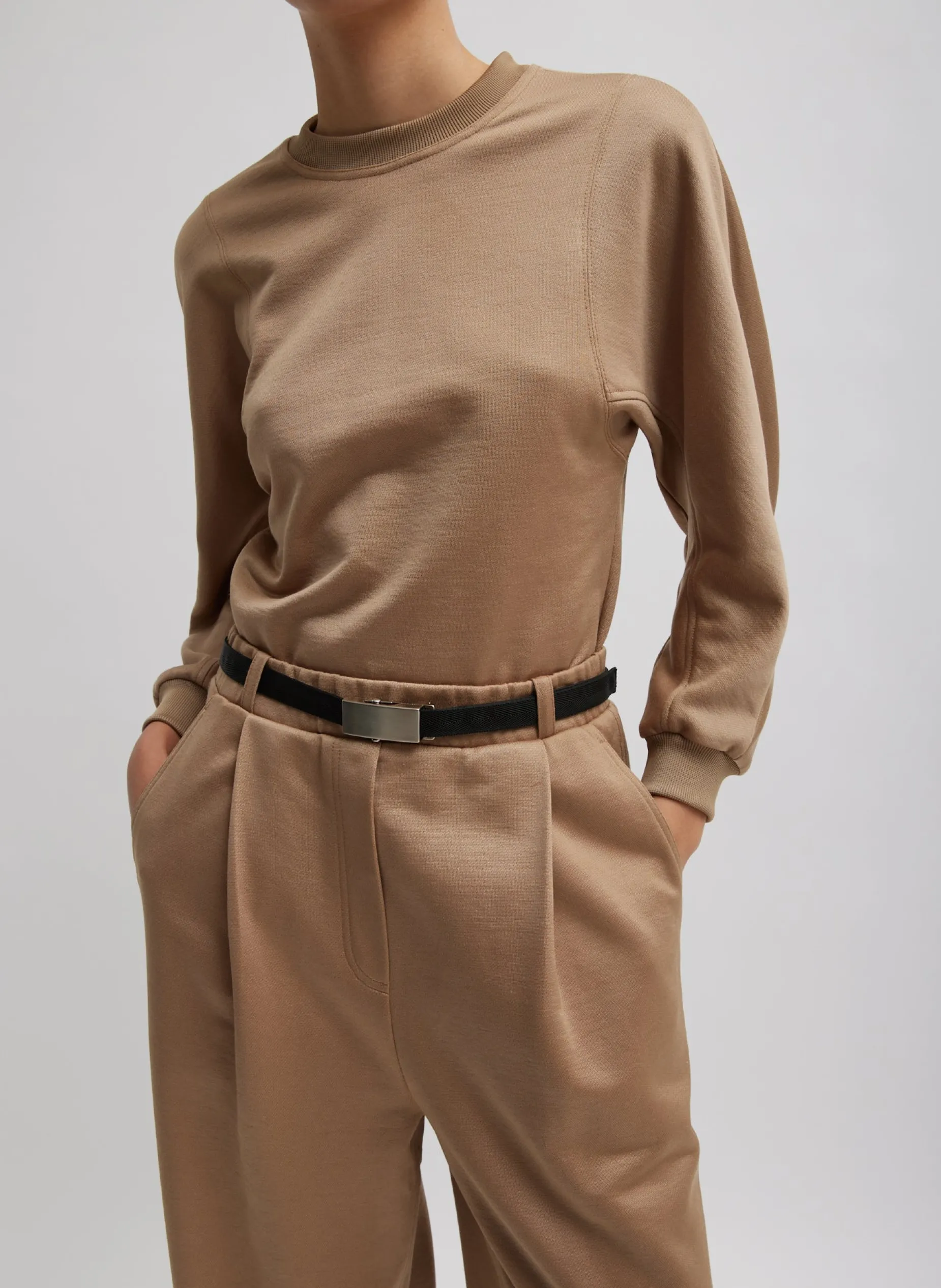 Leisure Sets|Knitwear & Sweatshirts>Tibi Silk Terry Sculpted Sleeve Slim Sweatshirt Granola