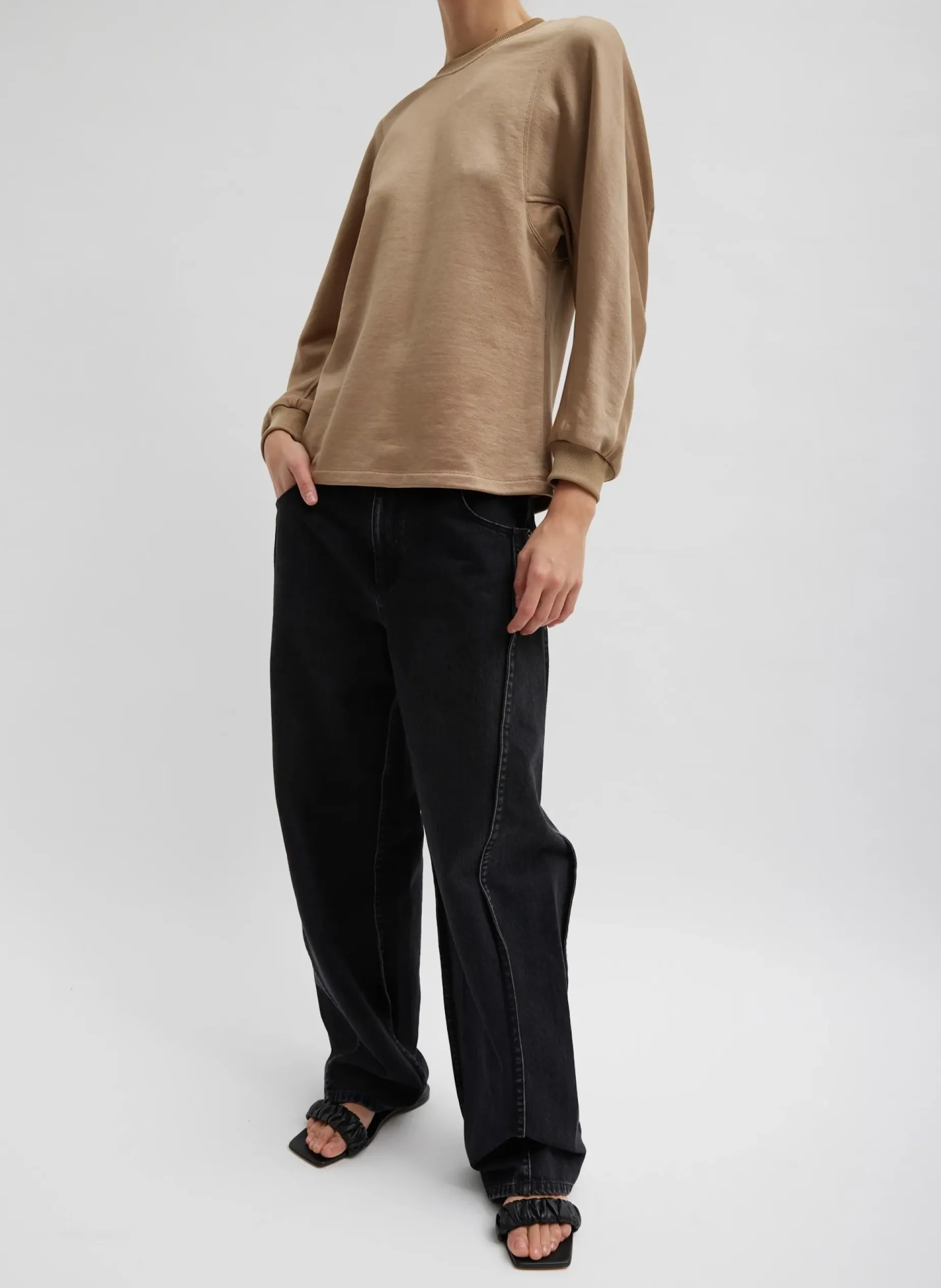Leisure Sets|Knitwear & Sweatshirts>Tibi Silk Terry Sculpted Sleeve Slim Sweatshirt Granola