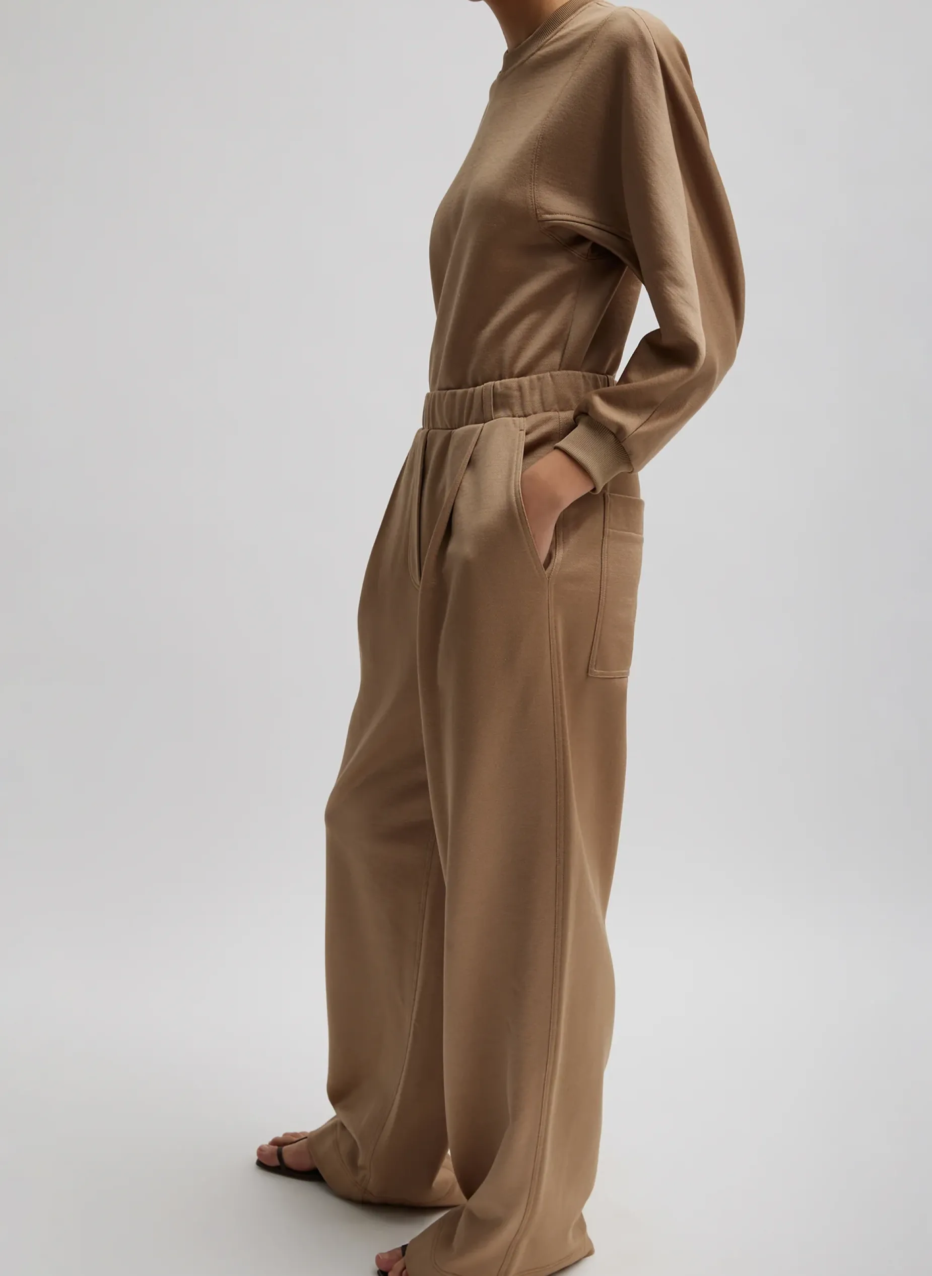 Leisure Sets|Knitwear & Sweatshirts>Tibi Silk Terry Sculpted Sleeve Slim Sweatshirt Granola
