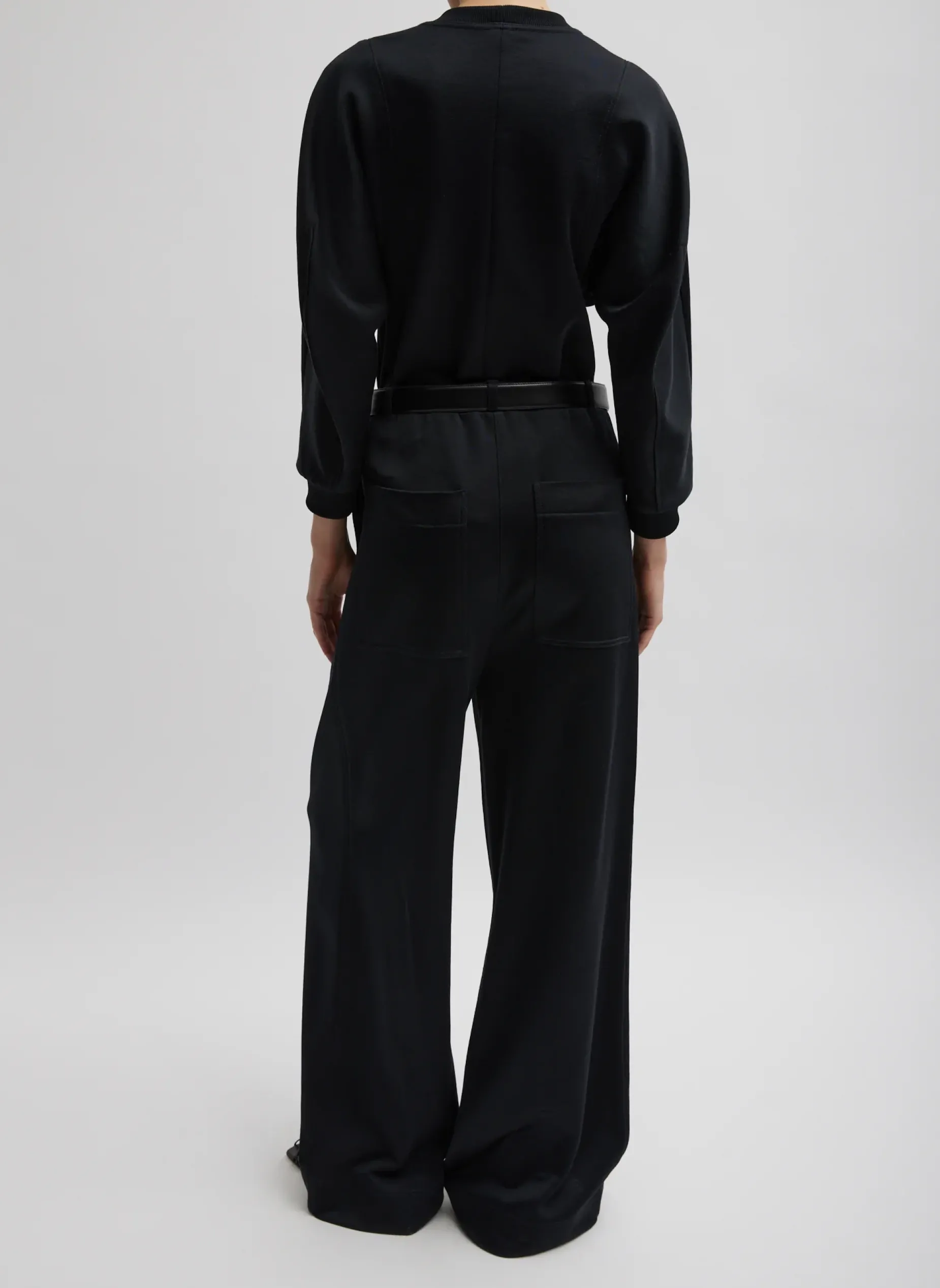 Leisure Sets|Knitwear & Sweatshirts>Tibi Silk Terry Sculpted Sleeve Slim Sweatshirt Black