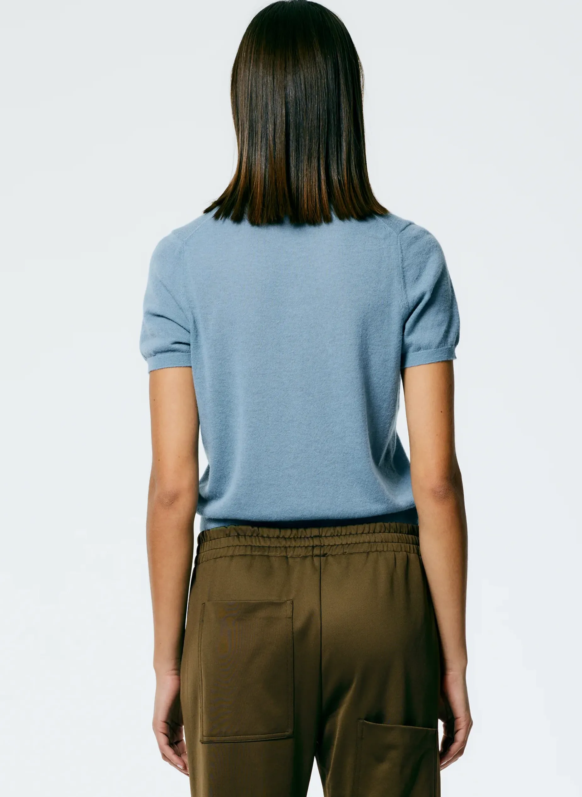 Knitwear & Sweatshirts>Tibi Skinlike Mercerized Wool Shrunken Polo Blue Mist