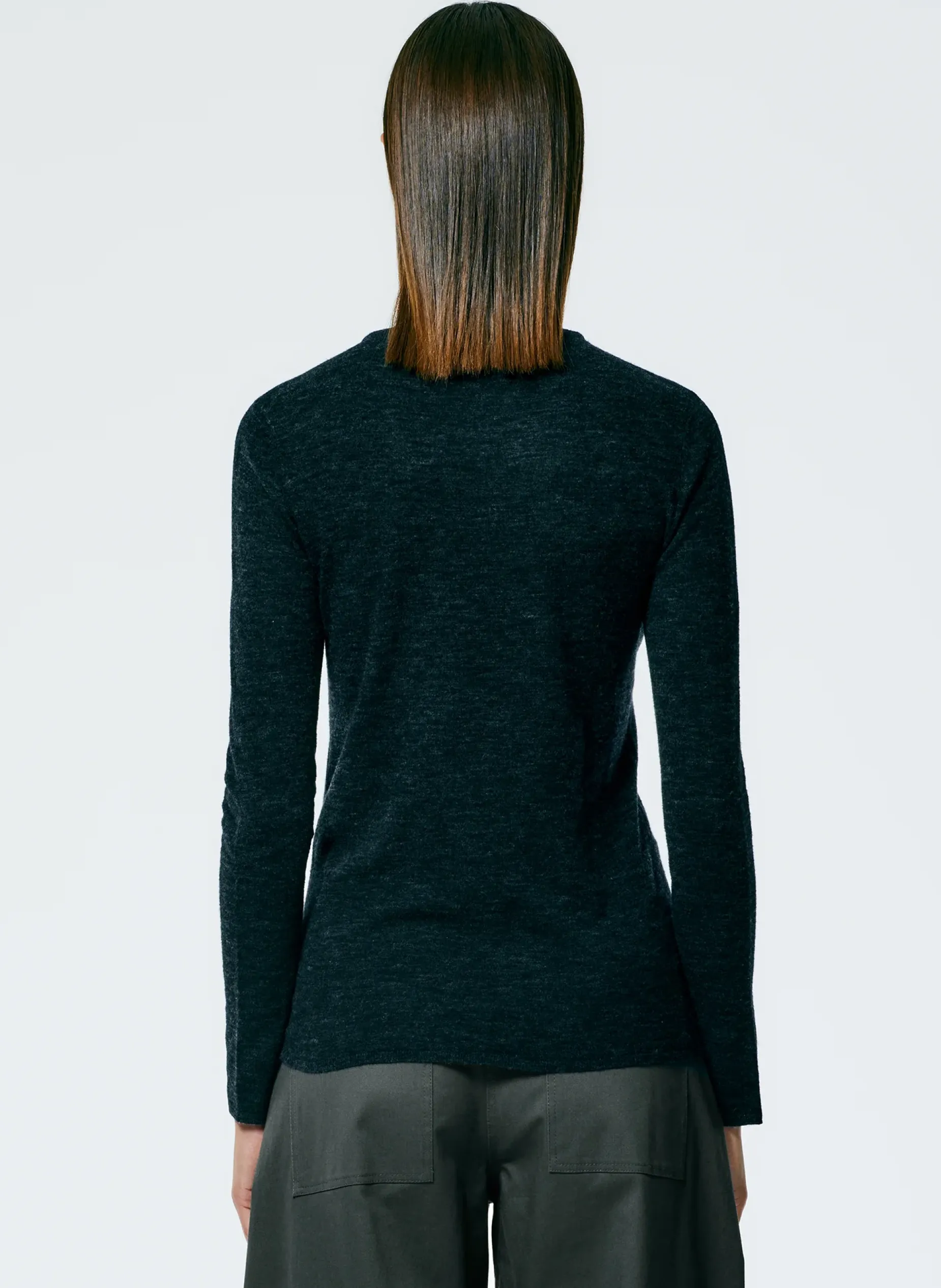 Knitwear & Sweatshirts>Tibi Skinlike Mercerized Wool Soft Sheer Pullover Charcoal