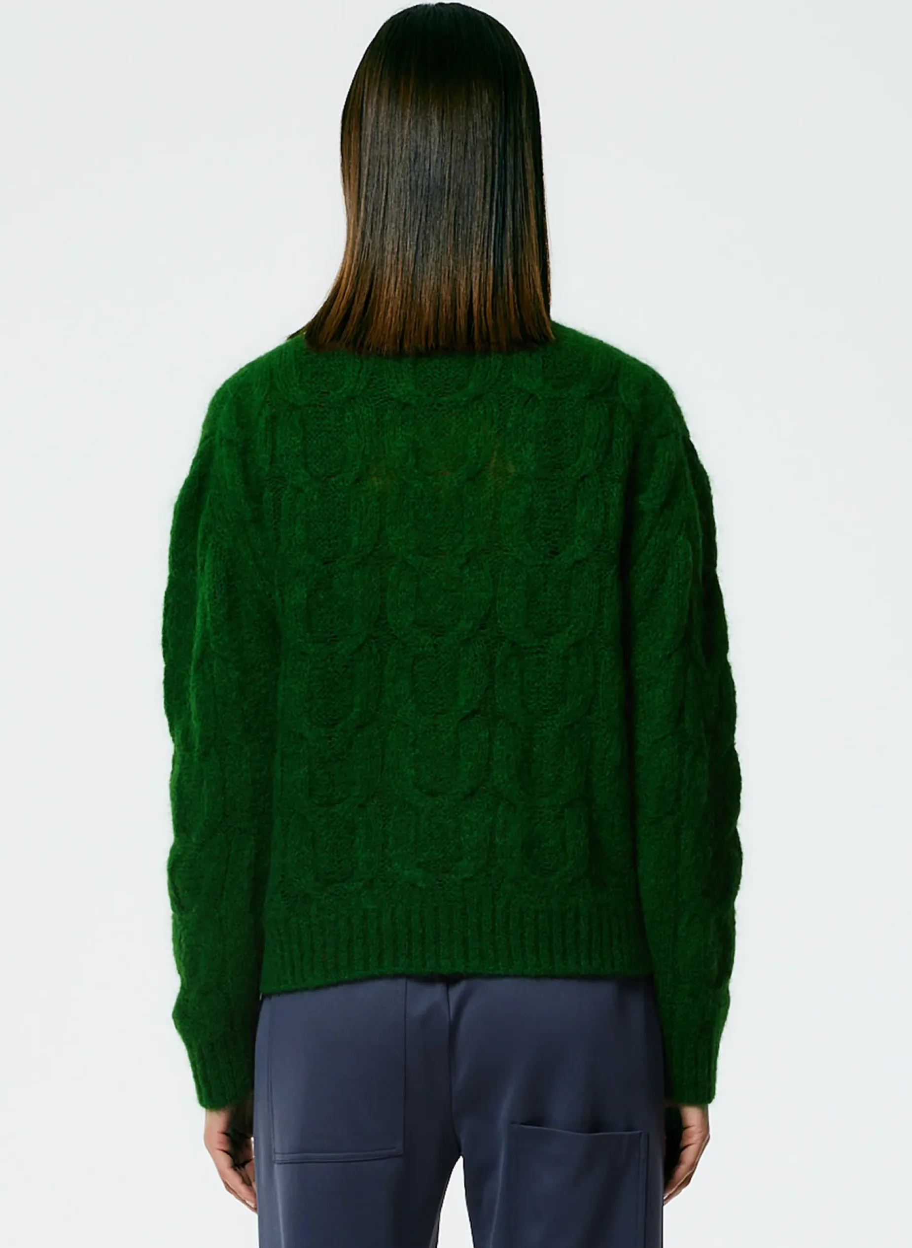 Knitwear & Sweatshirts>Tibi Soft Mohair Cable Crewneck Easy Pullover Grass