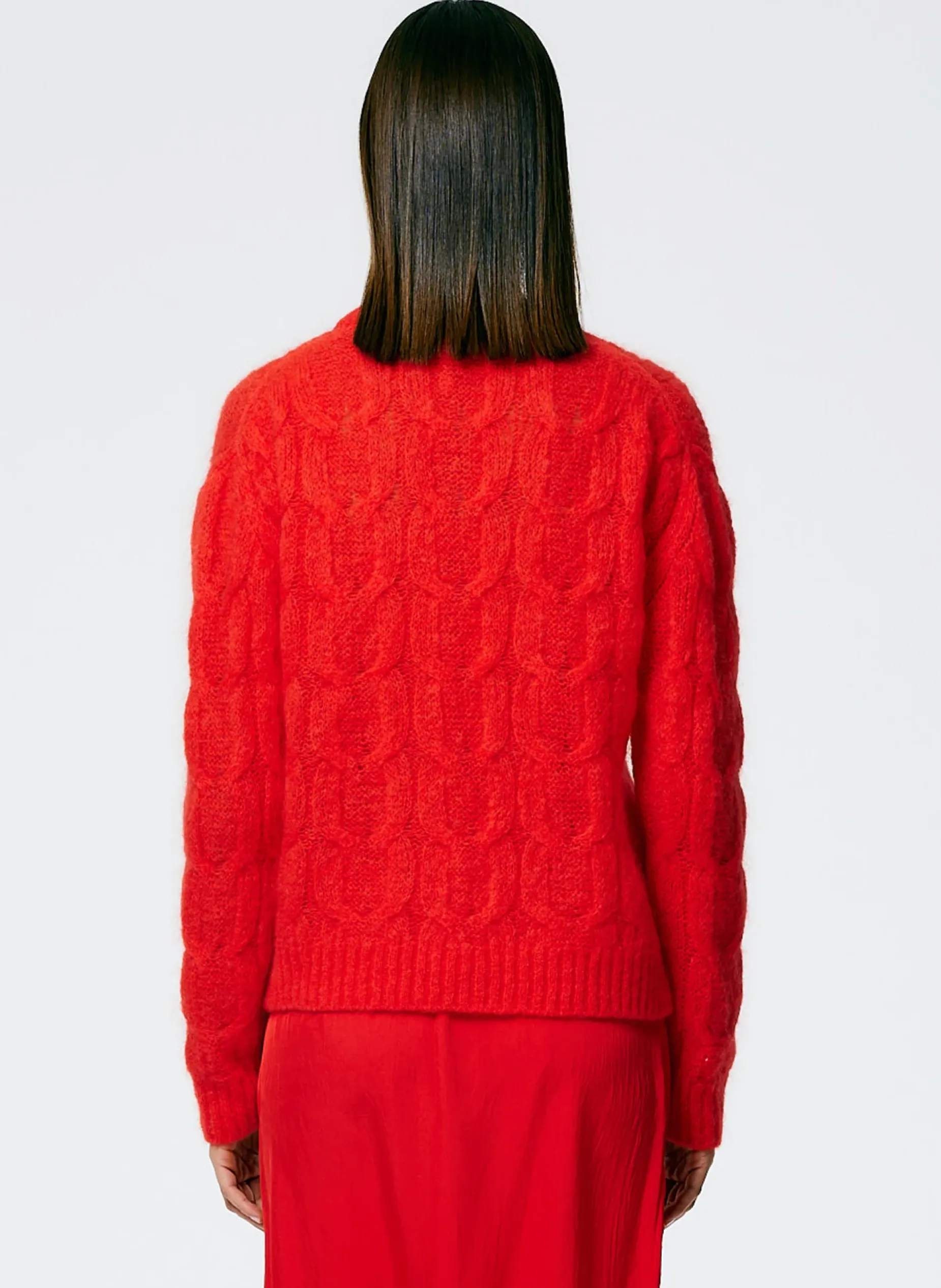 Knitwear & Sweatshirts>Tibi Soft Mohair Cable Crewneck Easy Pullover Red