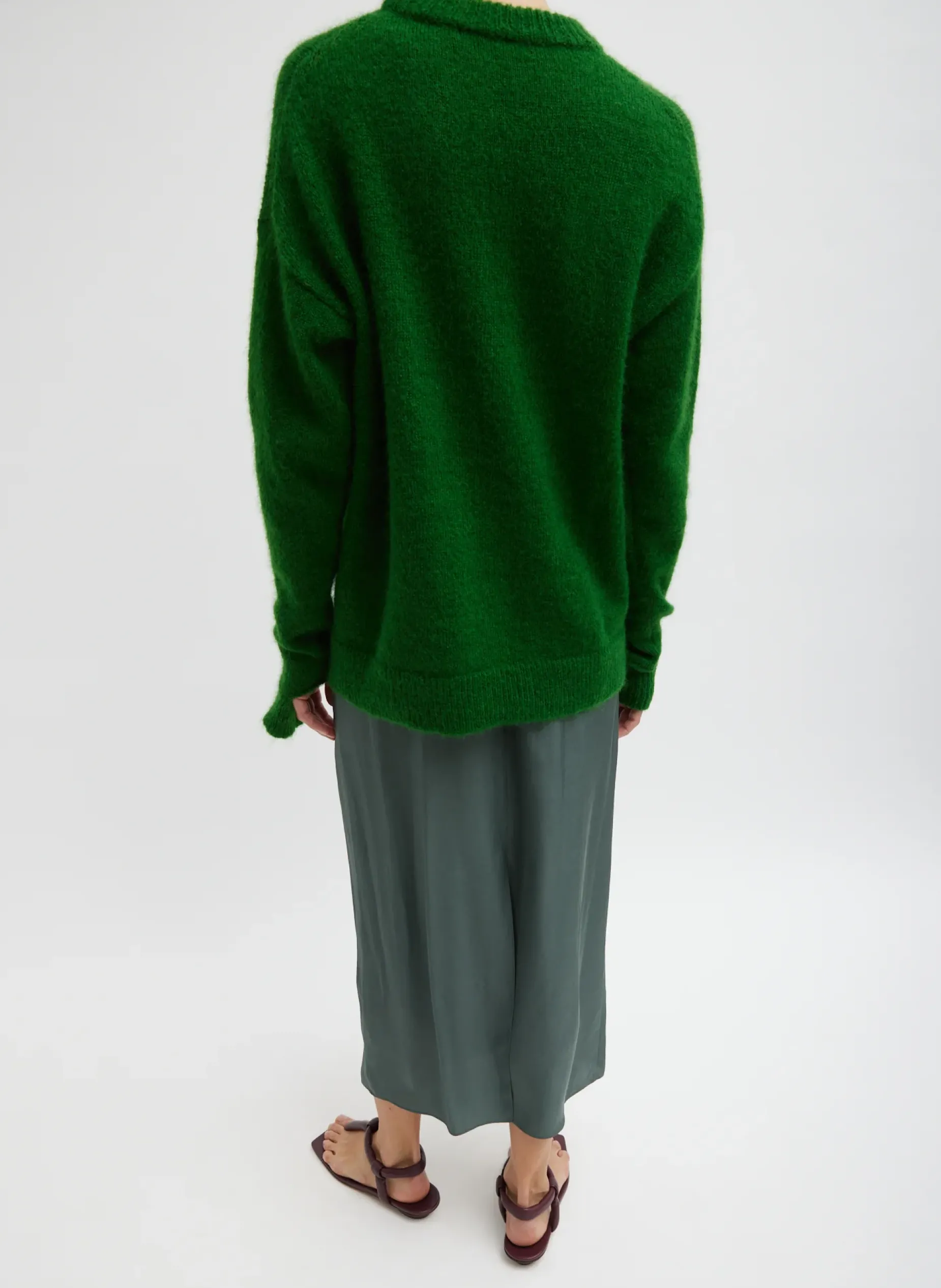 Knitwear & Sweatshirts>Tibi Soft Mohair Crewneck Easy Pullover Grass