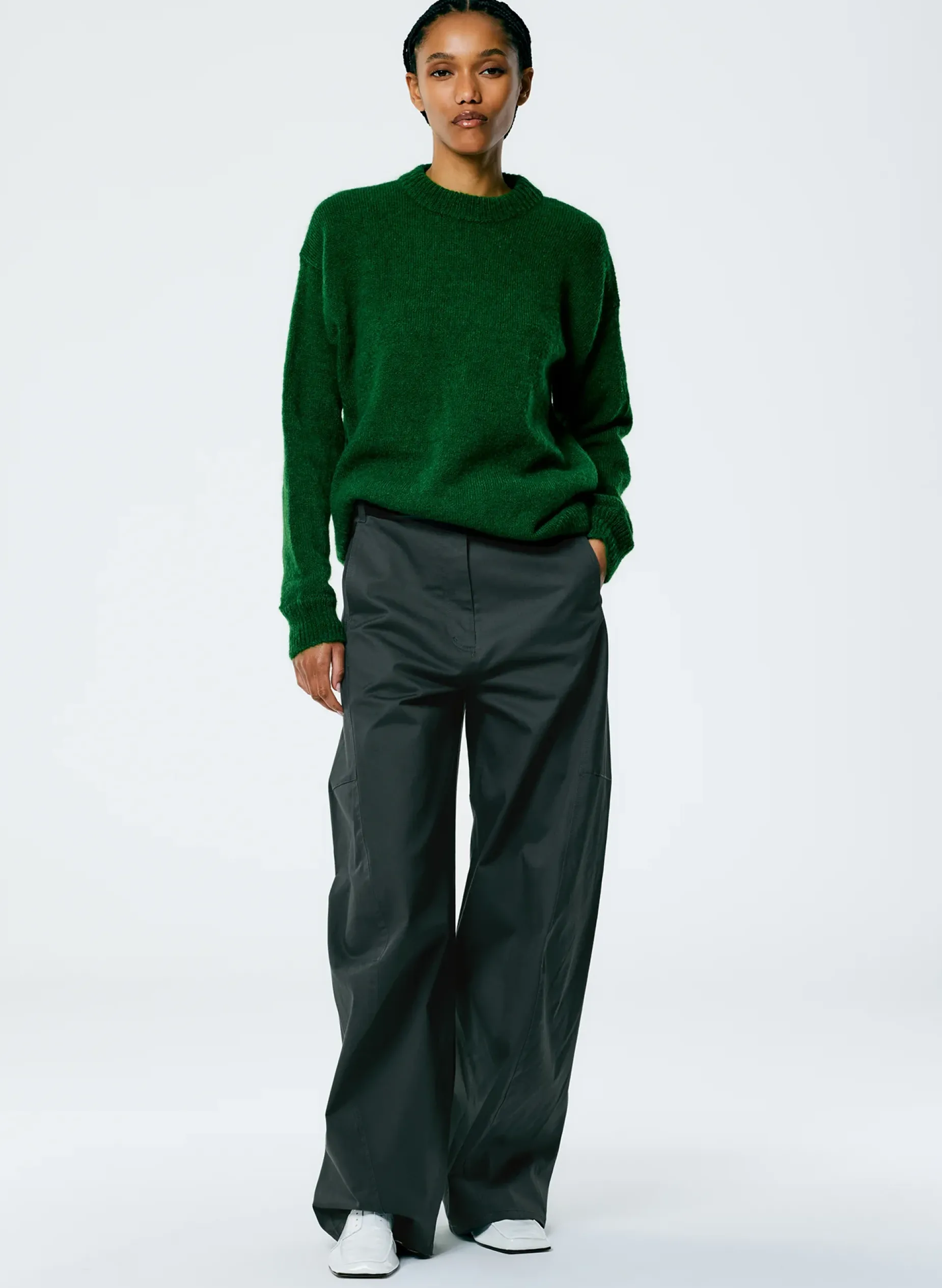 Knitwear & Sweatshirts>Tibi Soft Mohair Crewneck Easy Pullover Grass