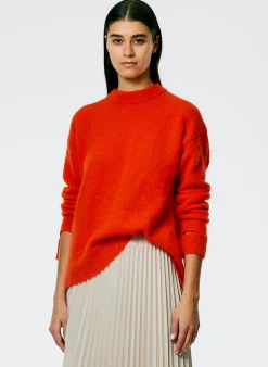Knitwear & Sweatshirts>Tibi Soft Mohair Crewneck Easy Pullover Red