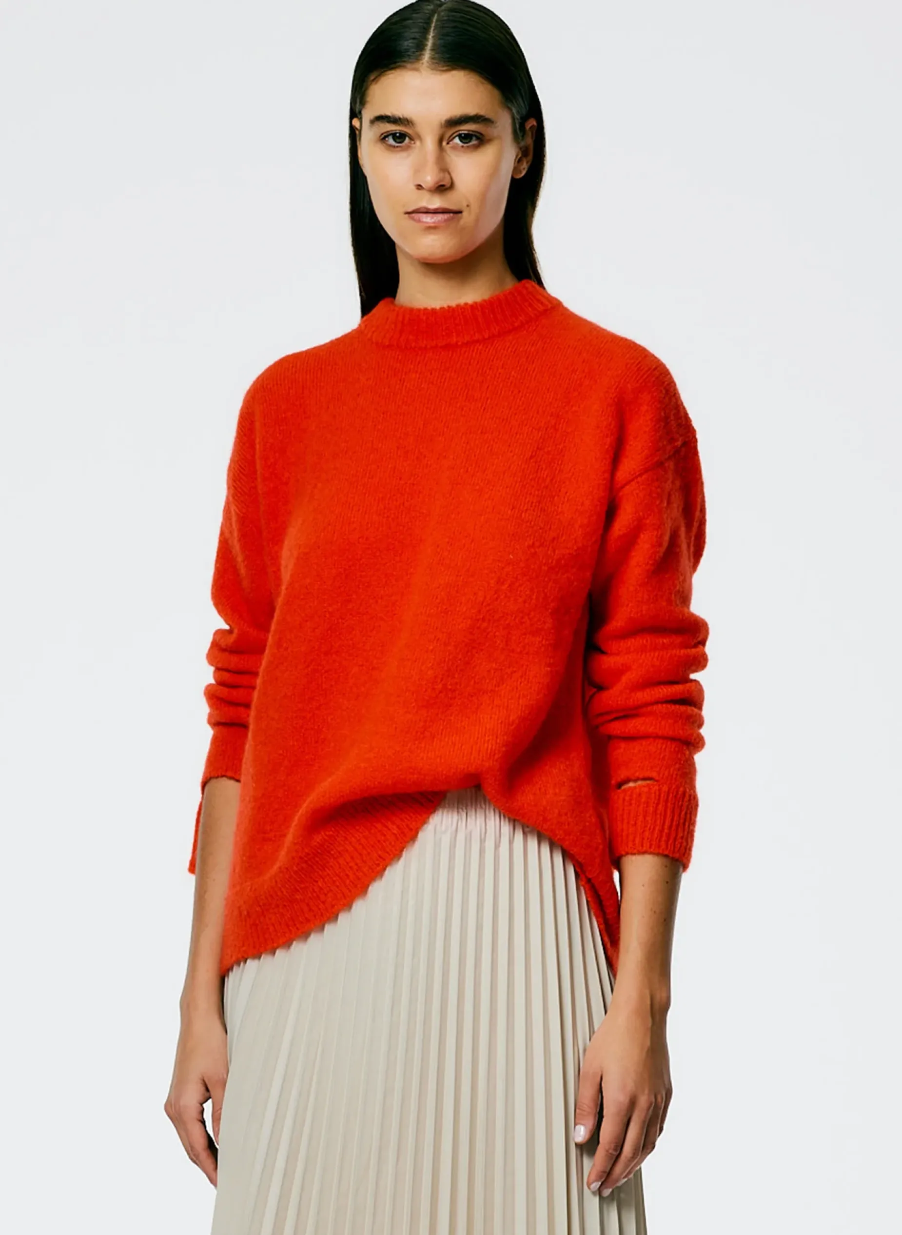 Knitwear & Sweatshirts>Tibi Soft Mohair Crewneck Easy Pullover Red