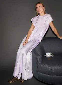 Dresses>Tibi Spring Acetate Shirred Circular Dress Pale Lavender