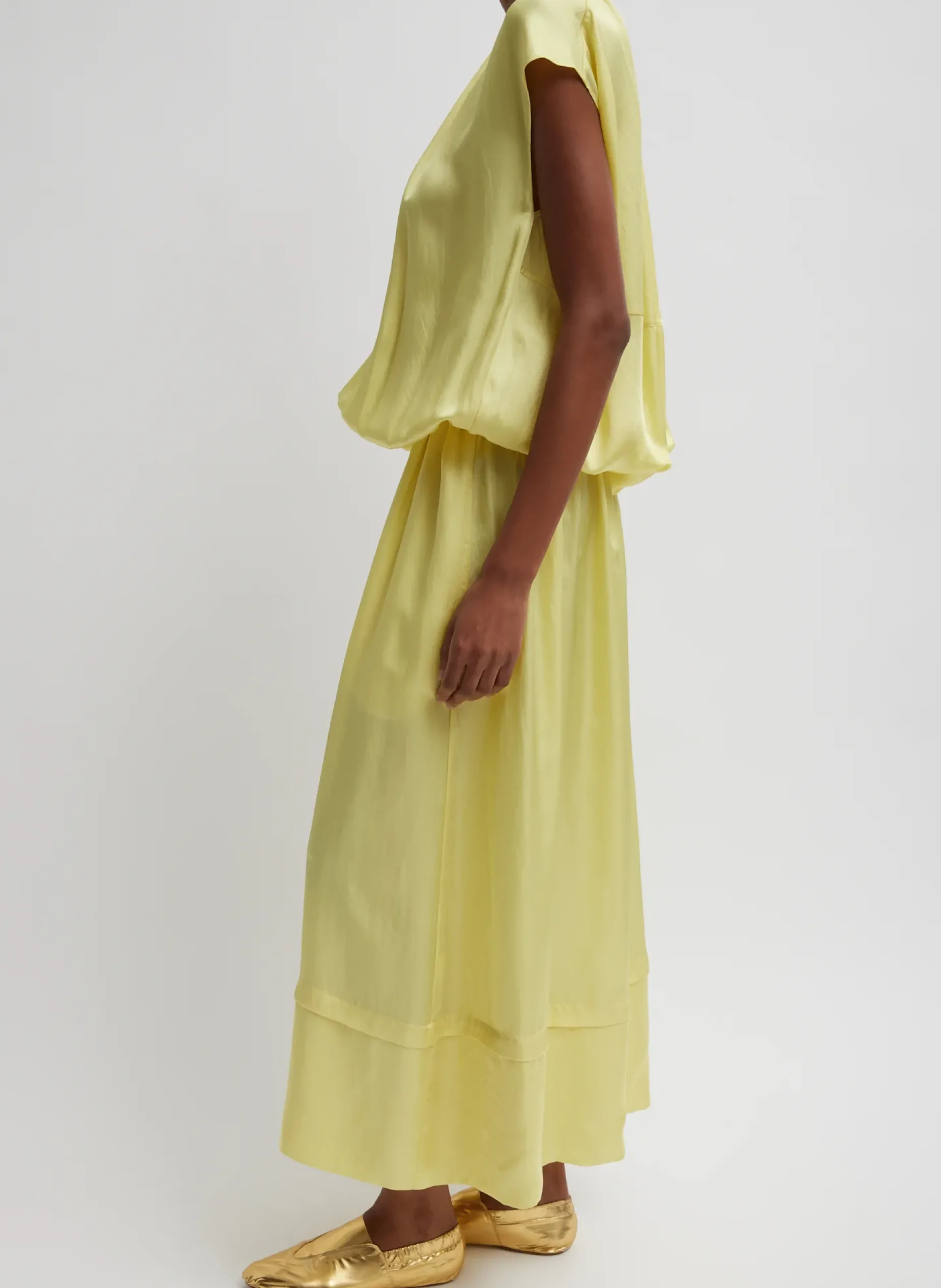 Dresses>Tibi Spring Acetate Shirred Circular Dress Yellow