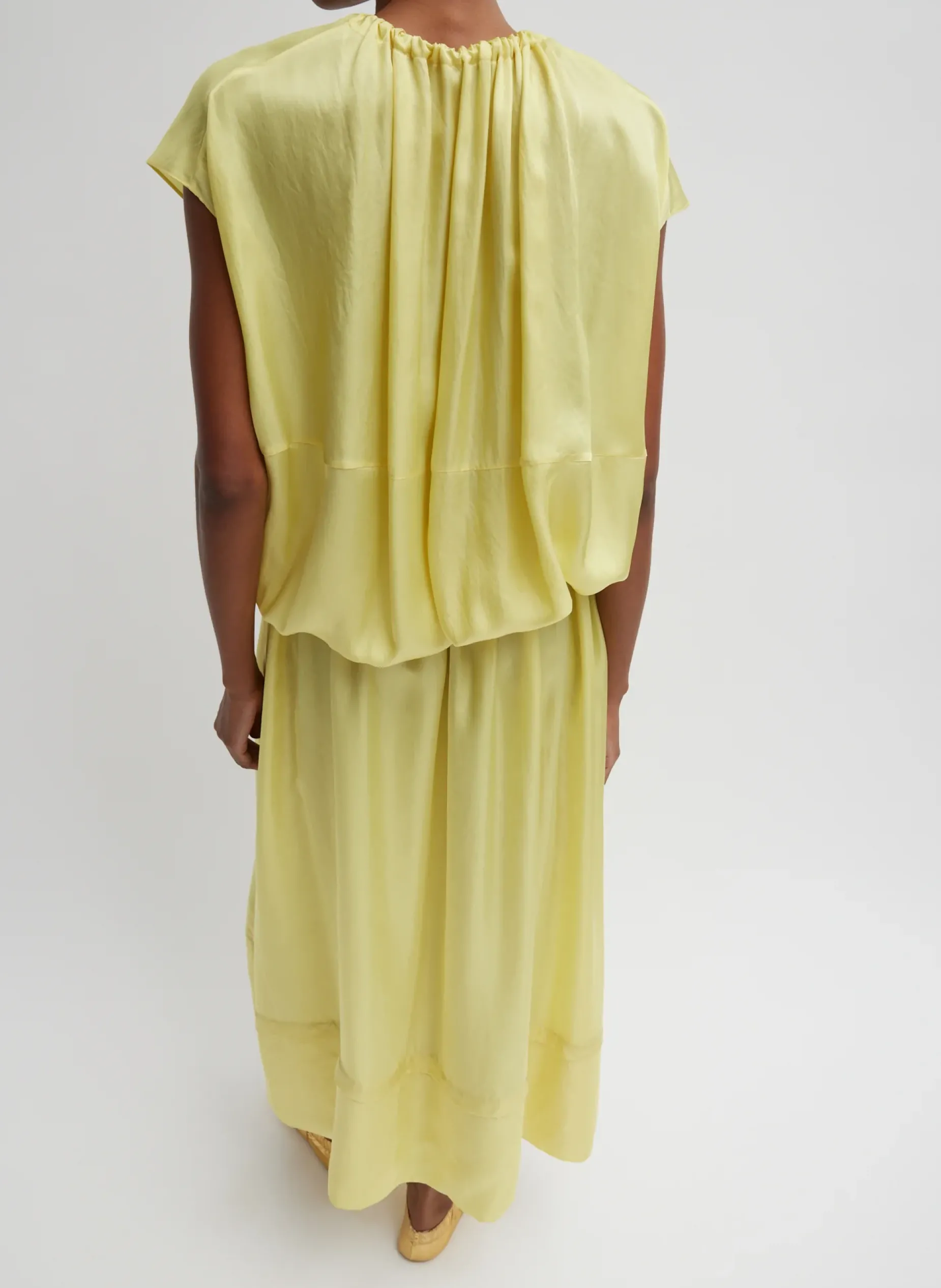 Dresses>Tibi Spring Acetate Shirred Circular Dress Yellow