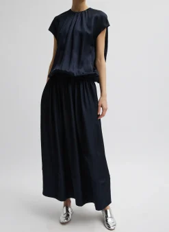 Dresses>Tibi Spring Acetate Shirred Circular Dress Dark Navy