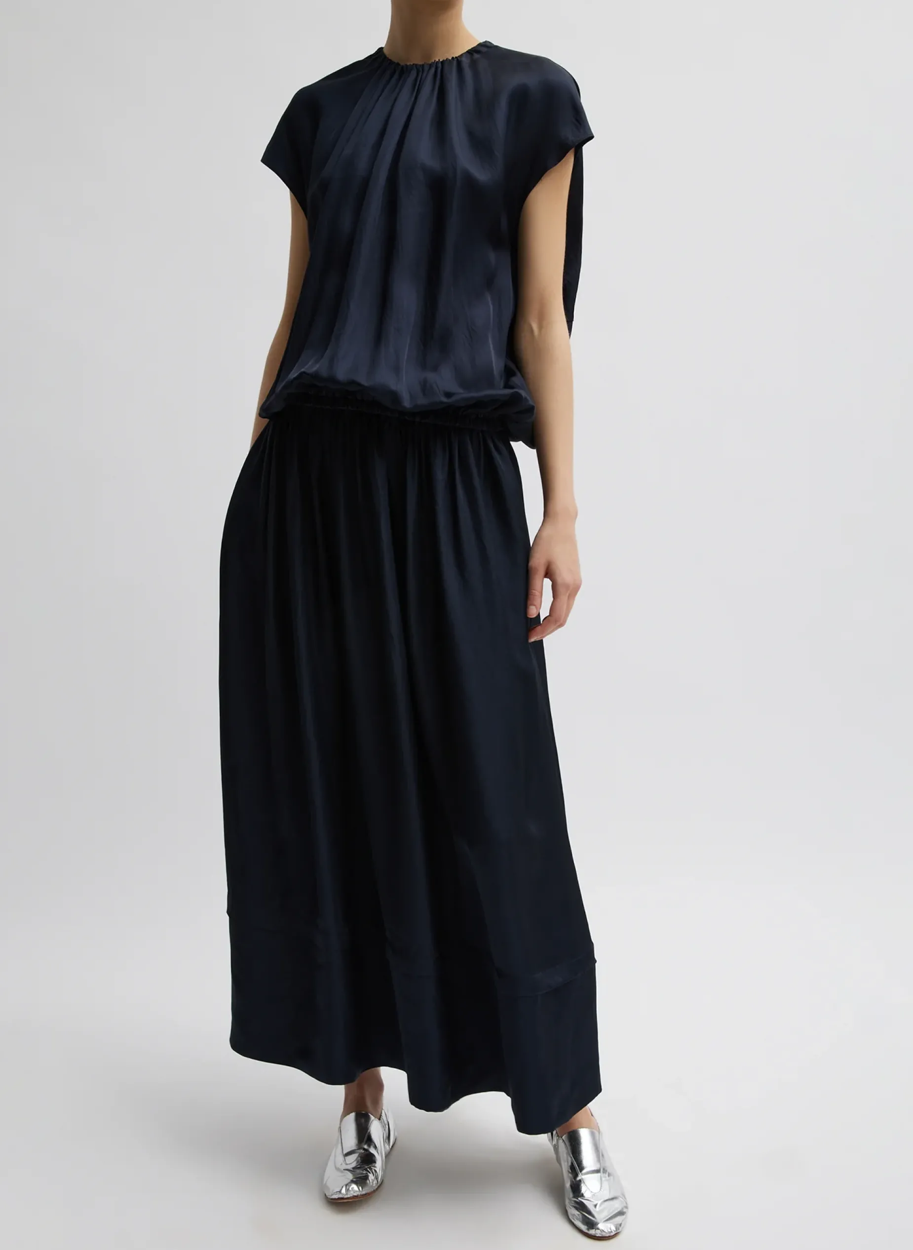 Dresses>Tibi Spring Acetate Shirred Circular Dress Dark Navy
