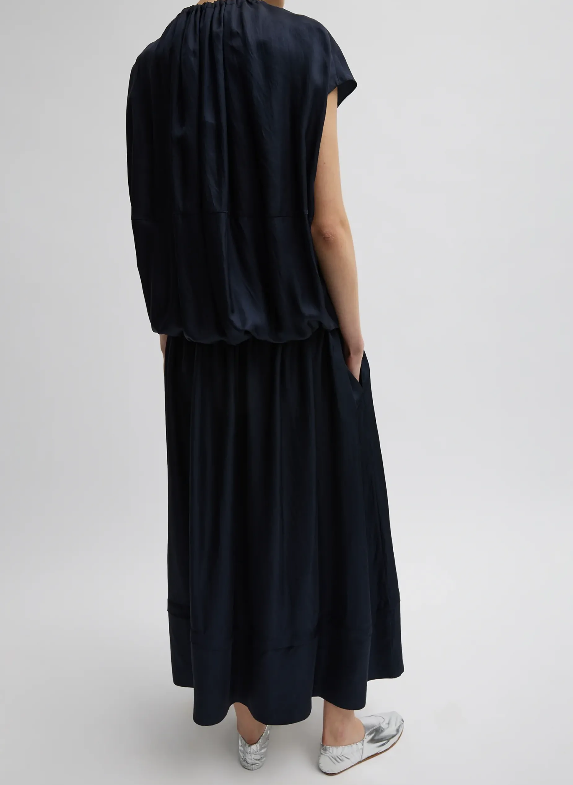 Dresses>Tibi Spring Acetate Shirred Circular Dress Dark Navy