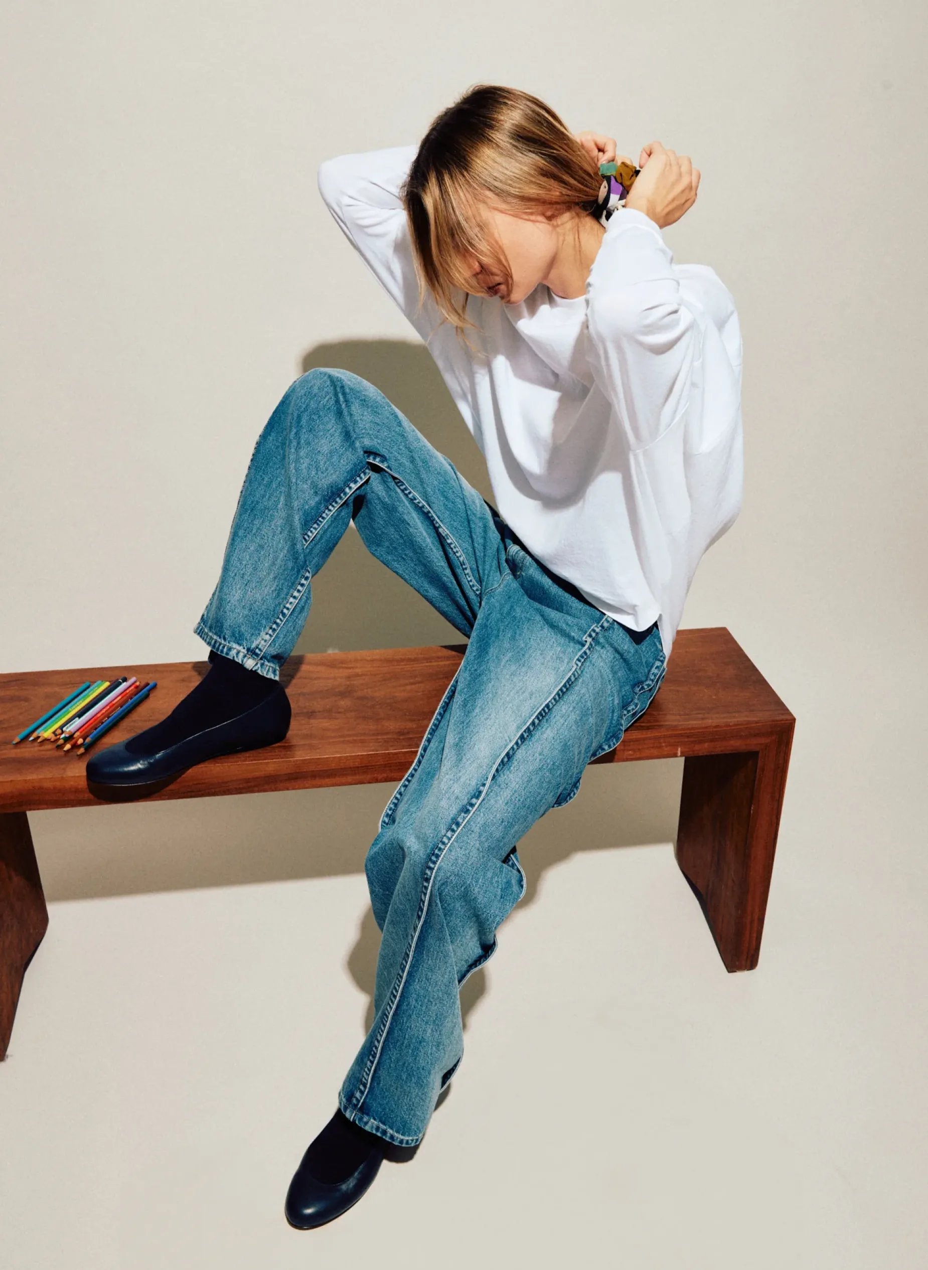 Denim|Pants & Shorts>Tibi Spring Denim Tuck Jean Classic Blue