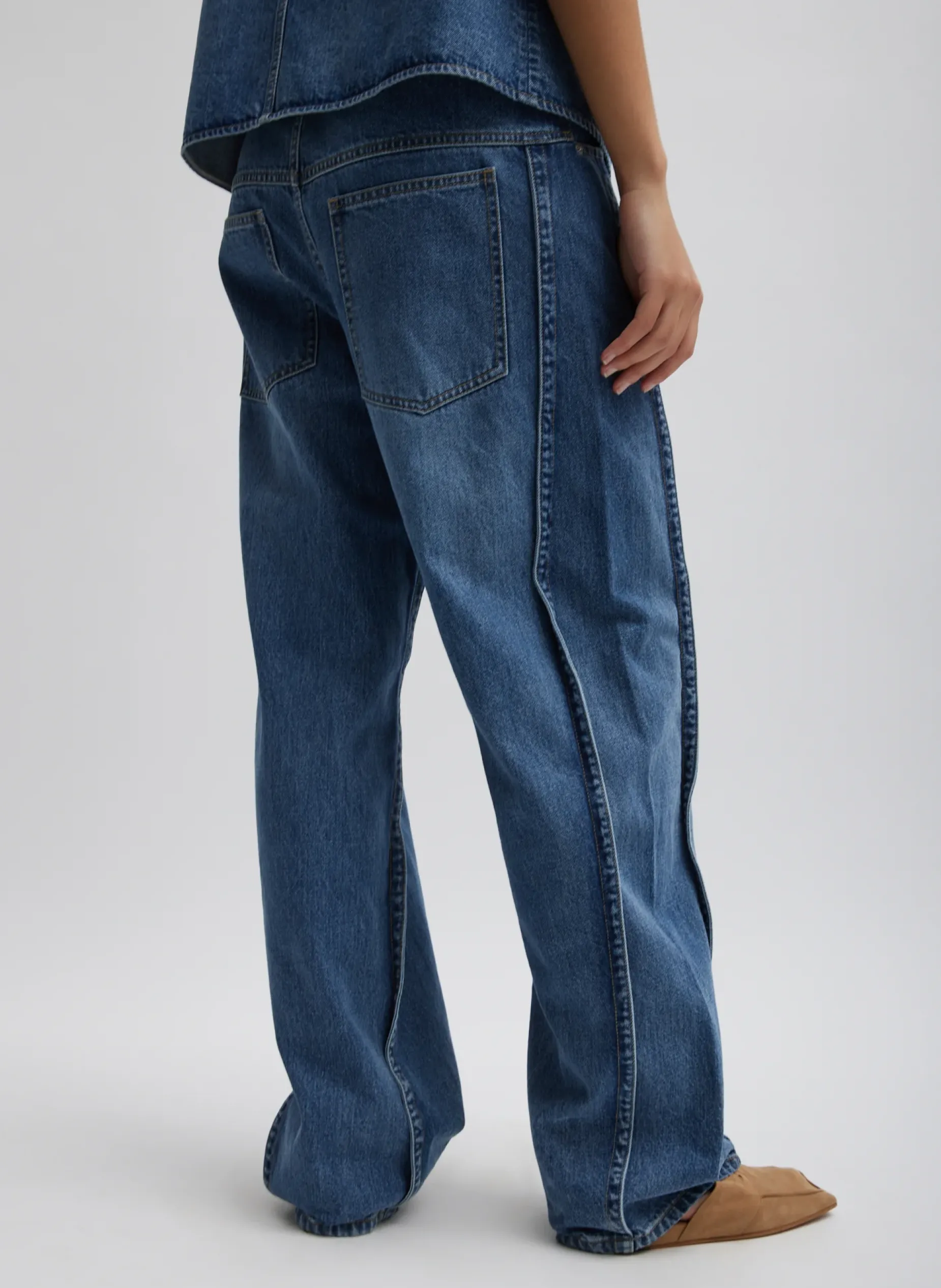 Denim|Pants & Shorts>Tibi Spring Denim Tuck Jean Classic Blue