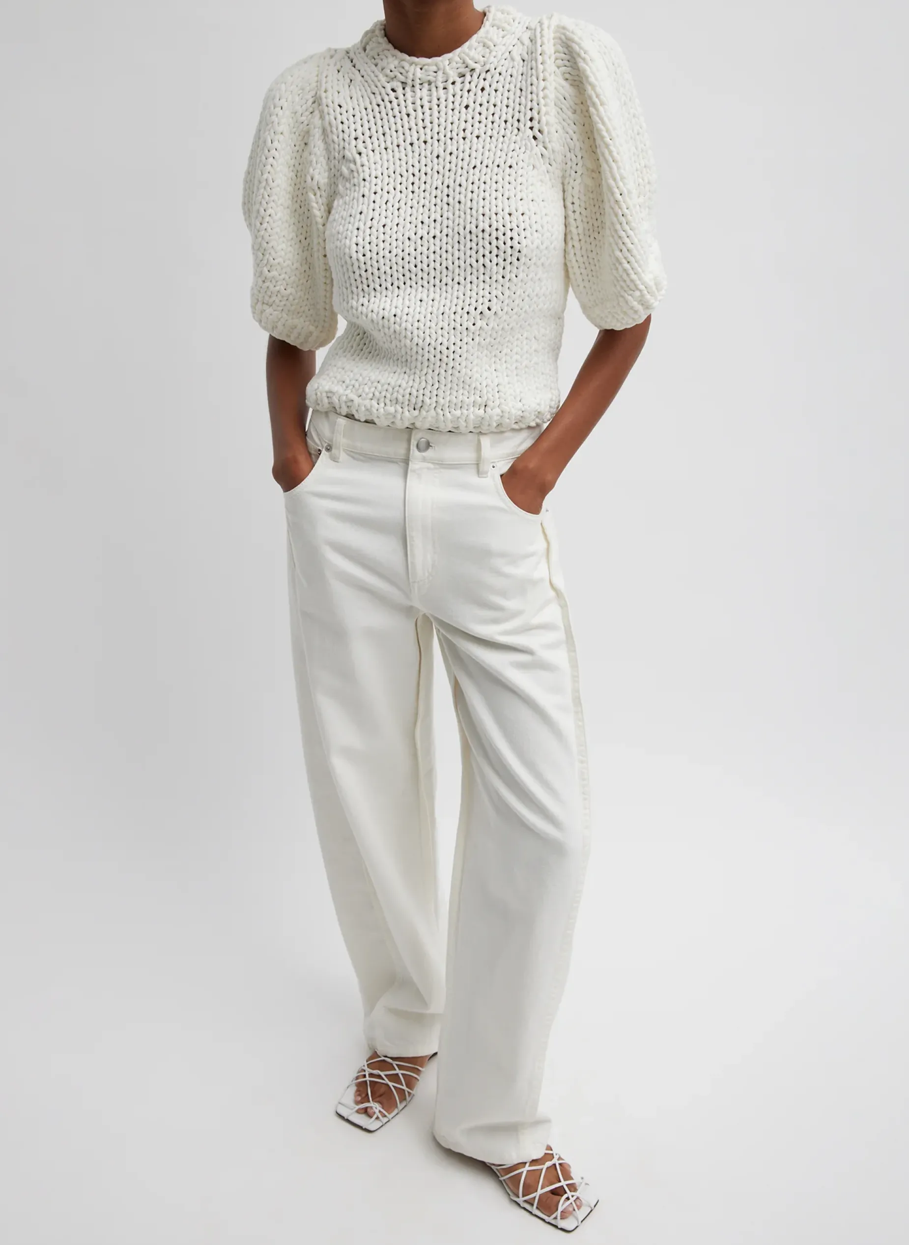 Denim|Pants & Shorts>Tibi Spring Denim Tuck Jean White