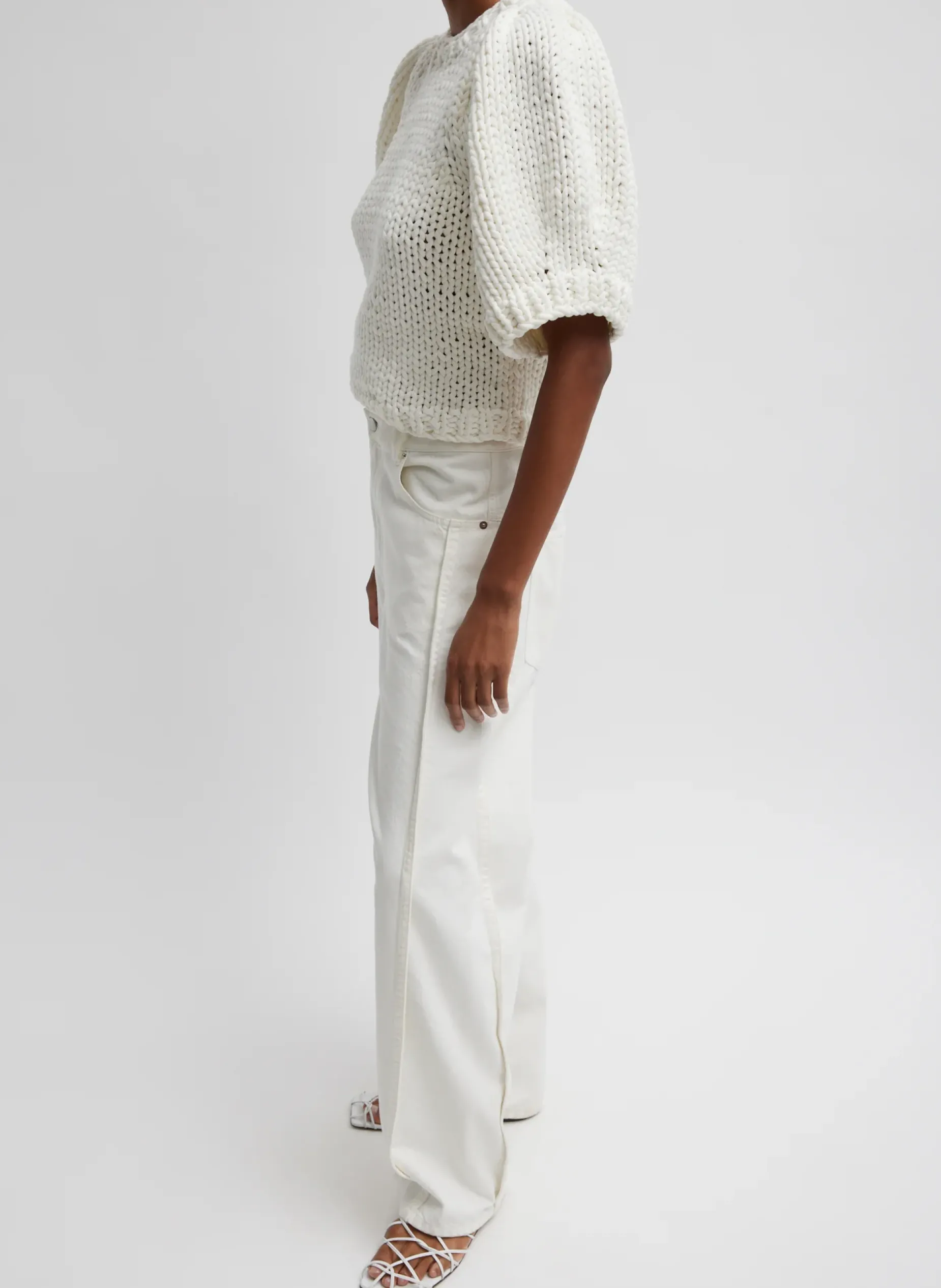 Denim|Pants & Shorts>Tibi Spring Denim Tuck Jean White