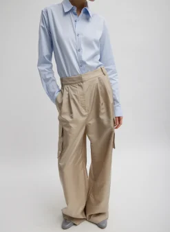 Pants & Shorts|Fundamentals - WOFs>Tibi Stella Crispy Nylon Pleated Cargo Pant Desert Sand