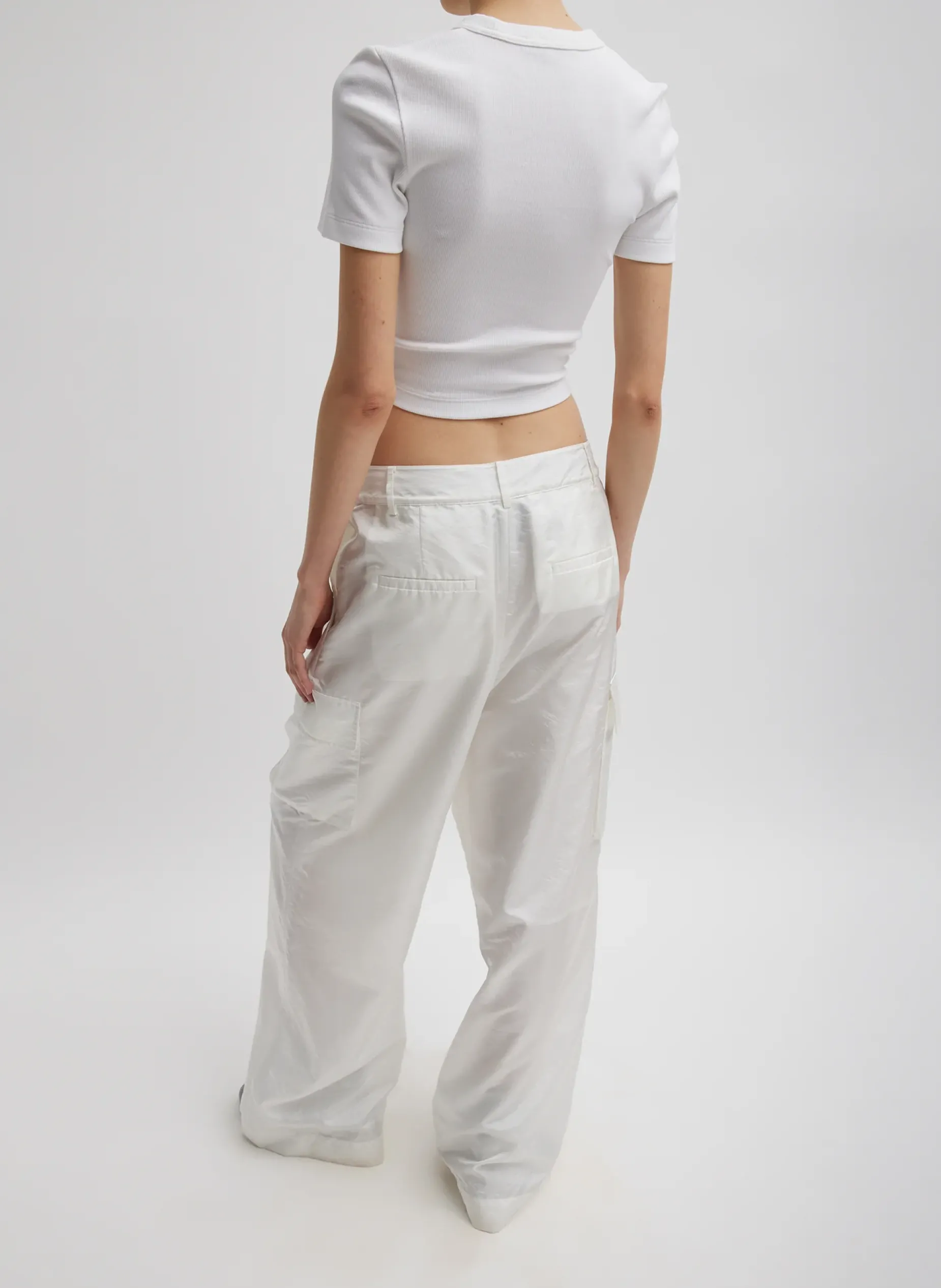 Pants & Shorts|Fundamentals - WOFs>Tibi Stella Crispy Nylon Pleated Cargo Pant White