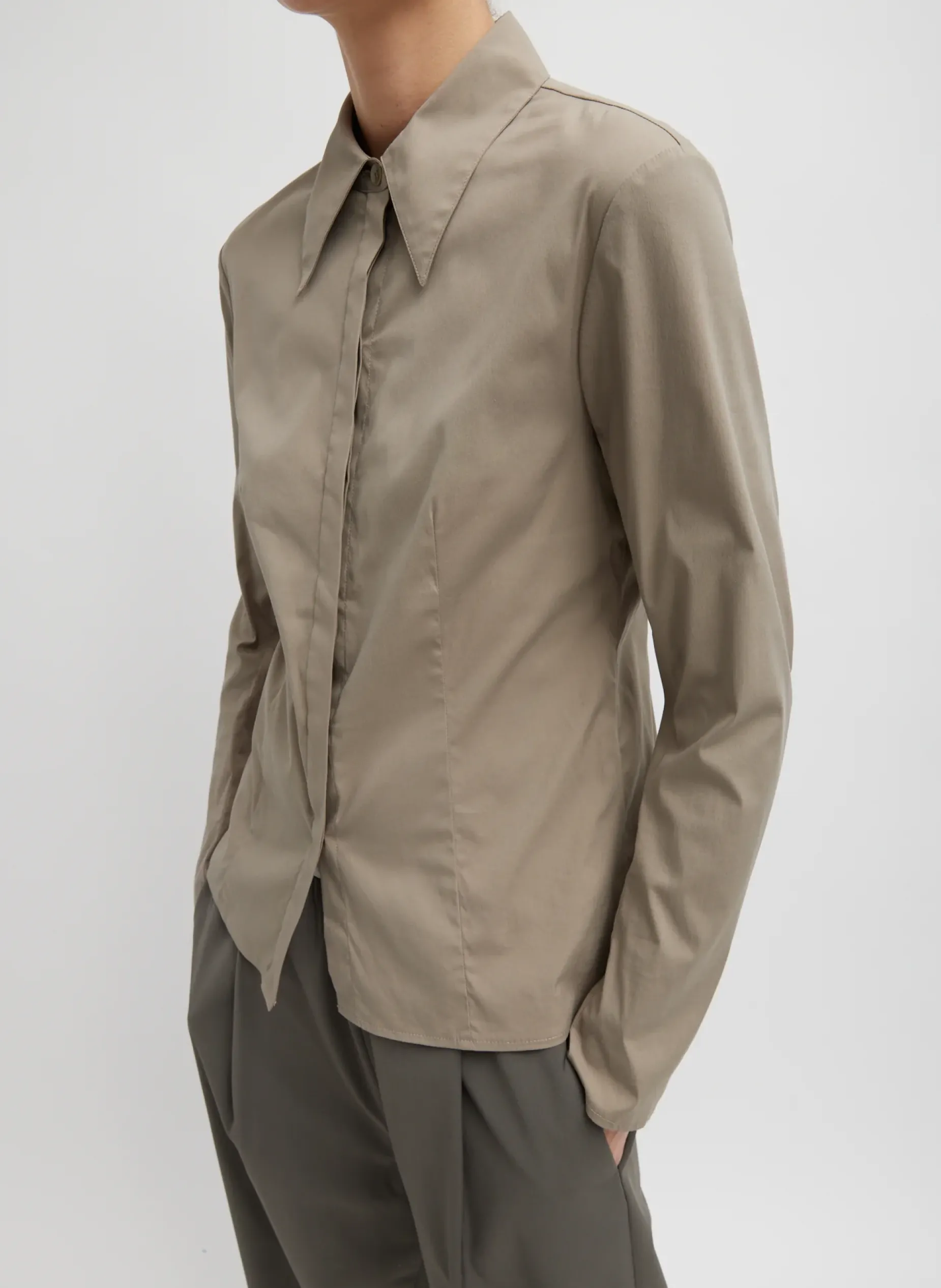 Tops>Tibi Stretch Cotton Nylon Circular Sleeve Shirt Mink Grey