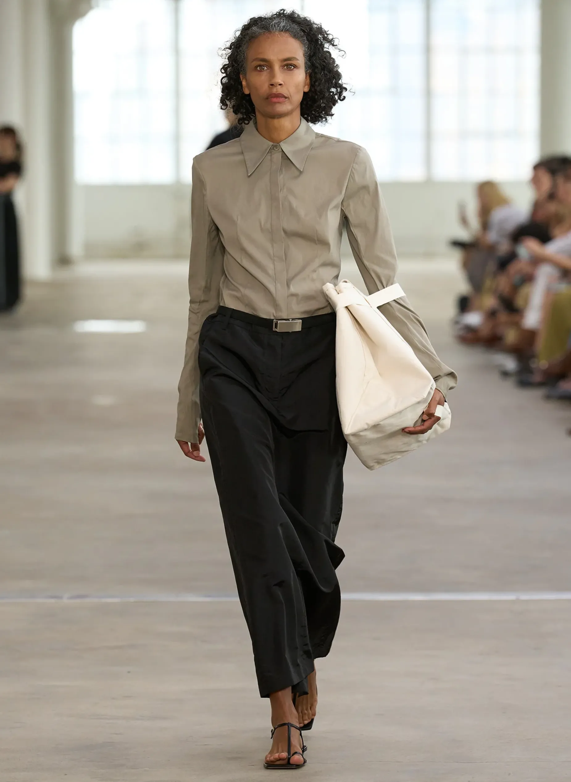 Tops>Tibi Stretch Cotton Nylon Circular Sleeve Shirt Mink Grey
