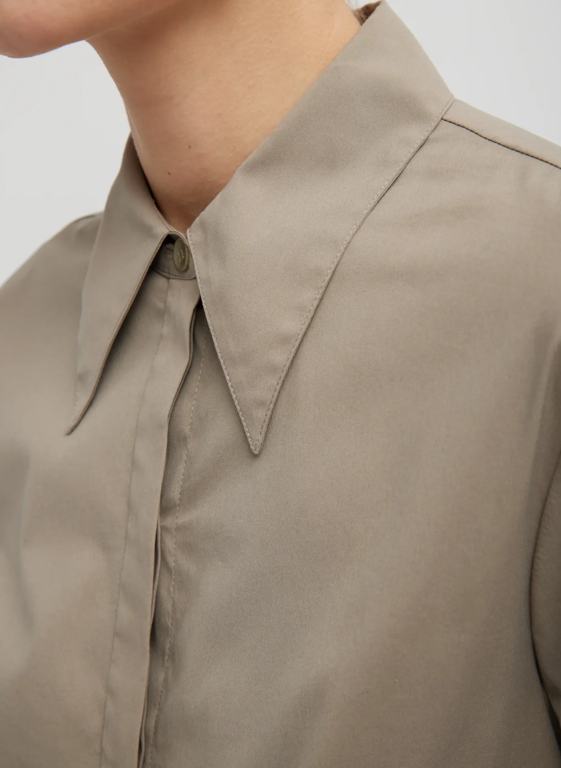 Tops>Tibi Stretch Cotton Nylon Circular Sleeve Shirt Mink Grey