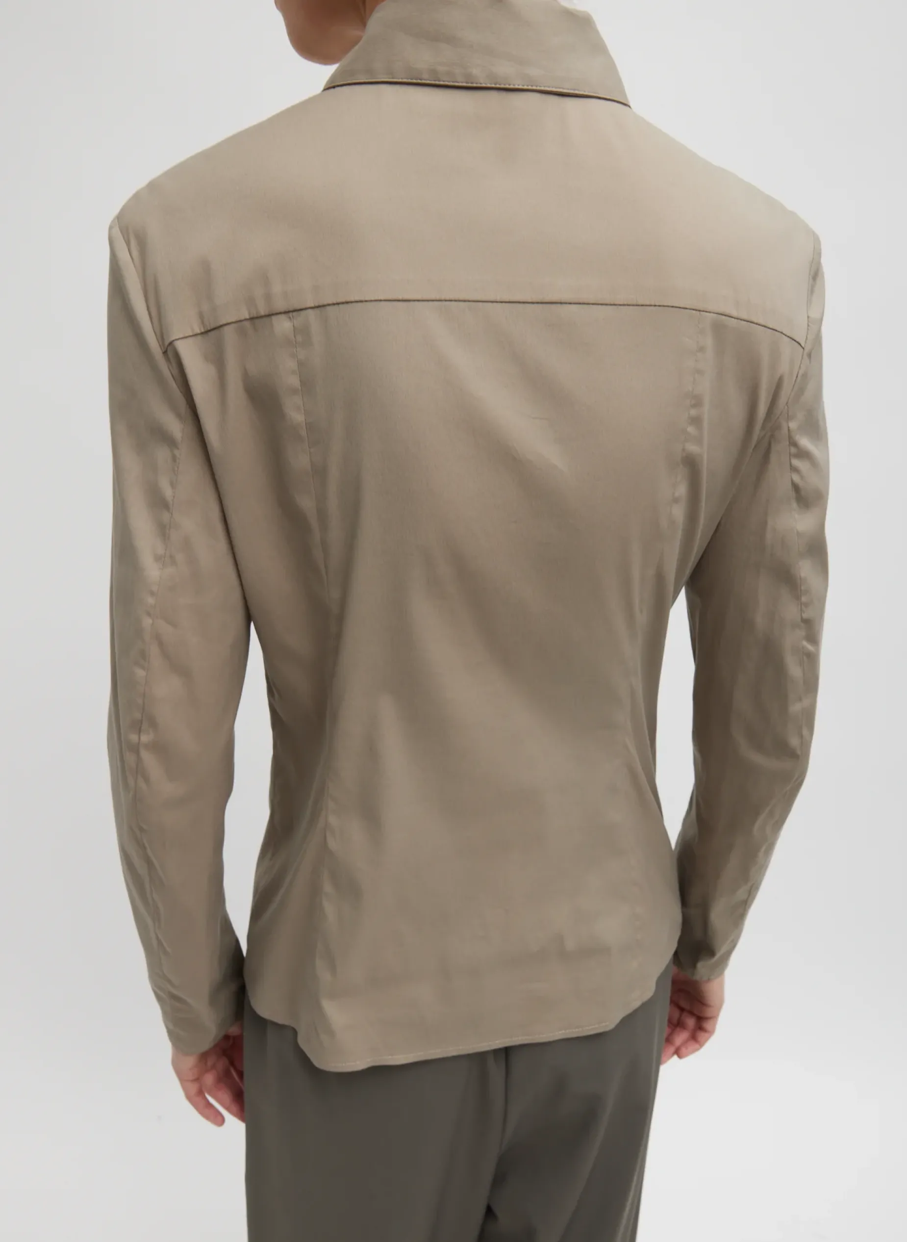 Tops>Tibi Stretch Cotton Nylon Circular Sleeve Shirt Mink Grey