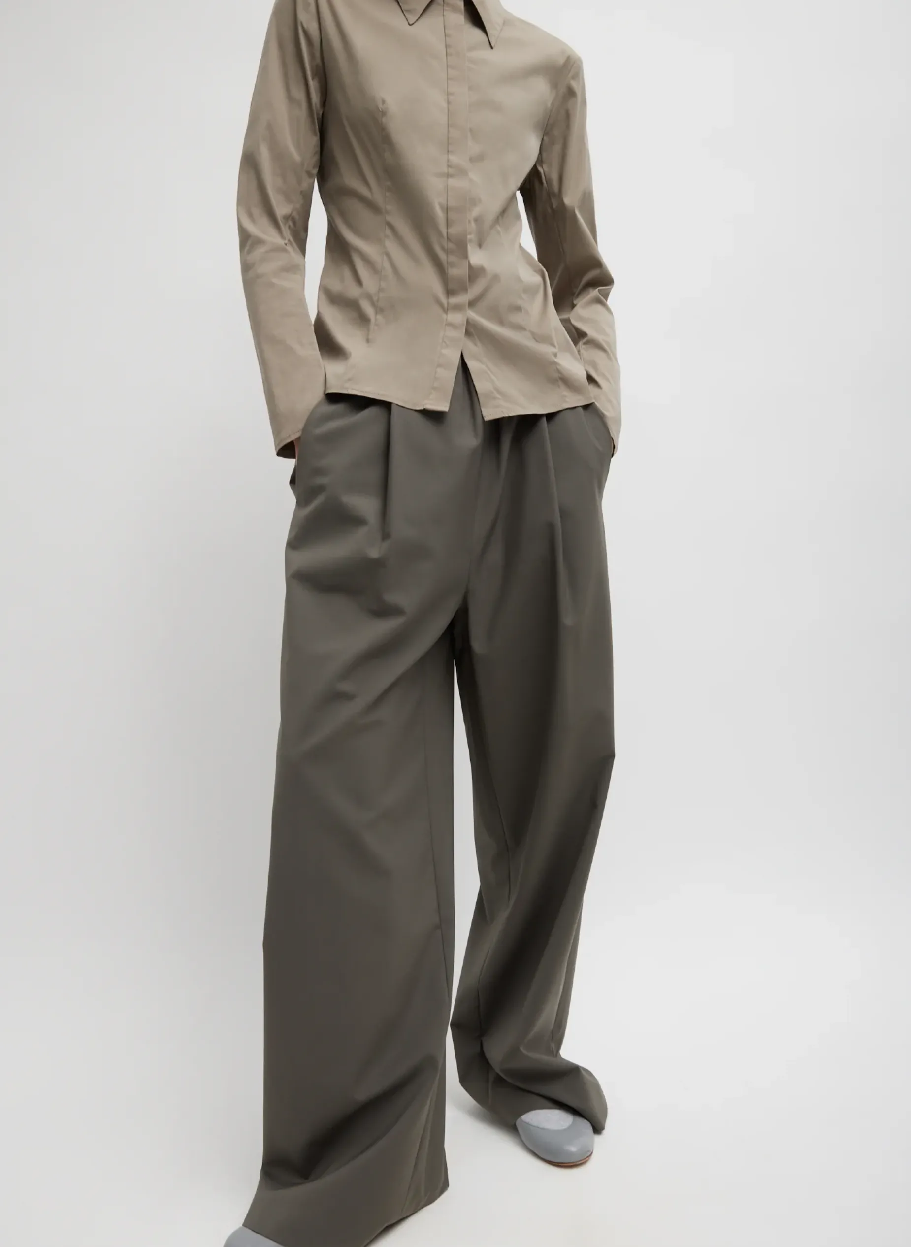 Tops>Tibi Stretch Cotton Nylon Circular Sleeve Shirt Mink Grey