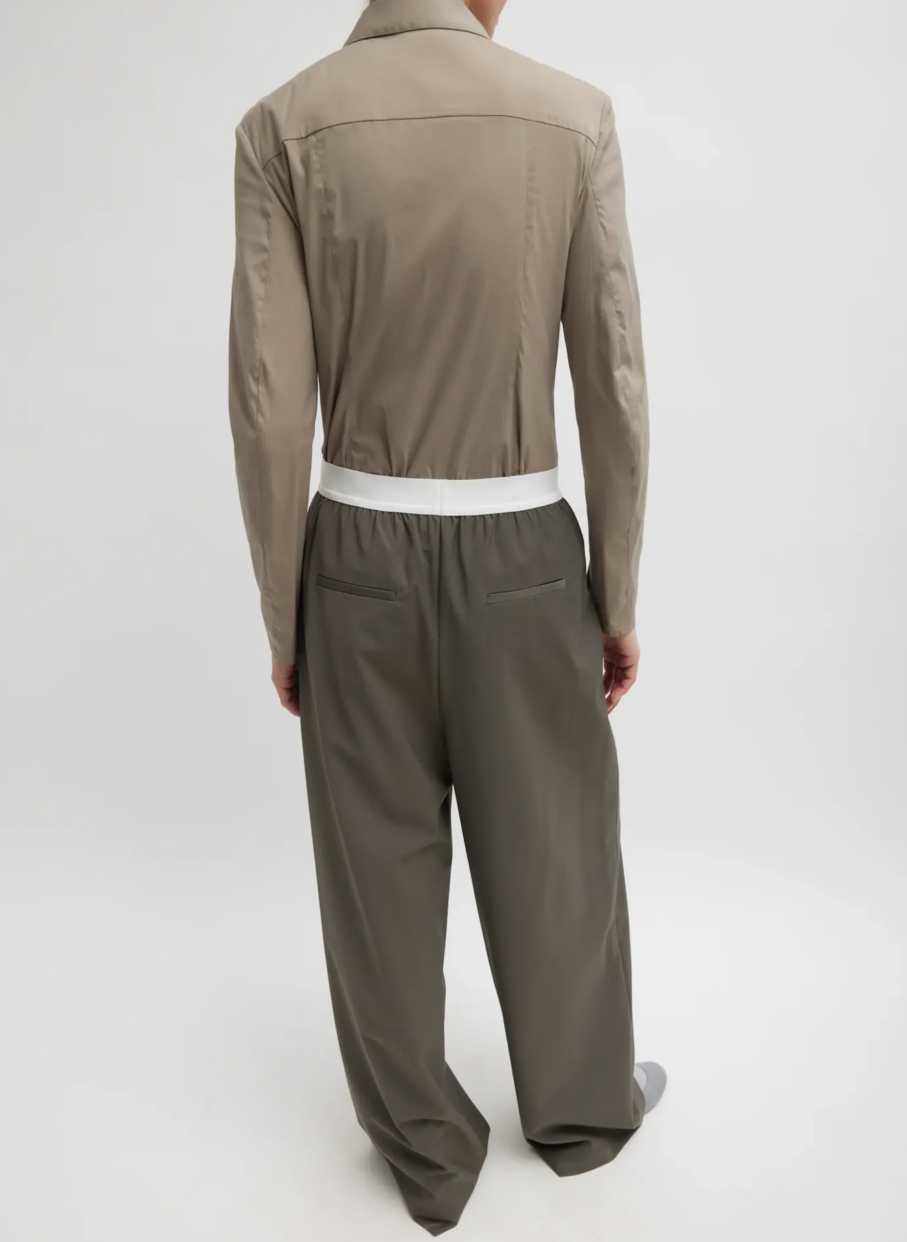 Tops>Tibi Stretch Cotton Nylon Circular Sleeve Shirt Mink Grey