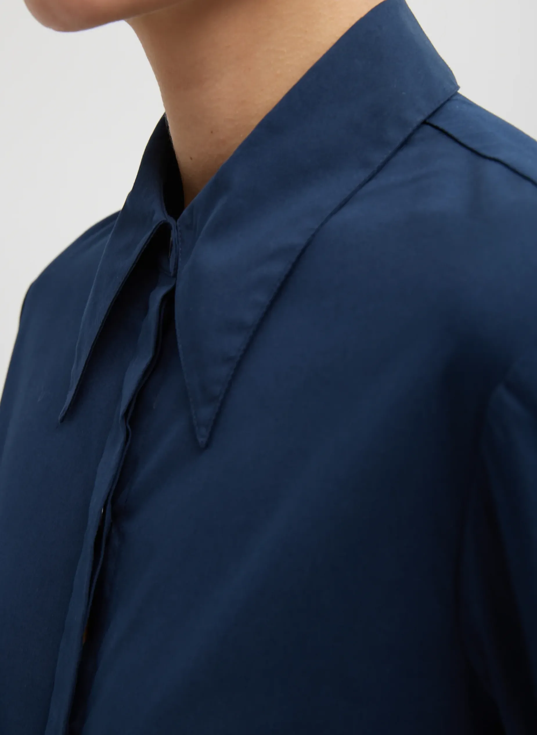 Tops>Tibi Stretch Cotton Nylon Circular Sleeve Shirt Navy Blue