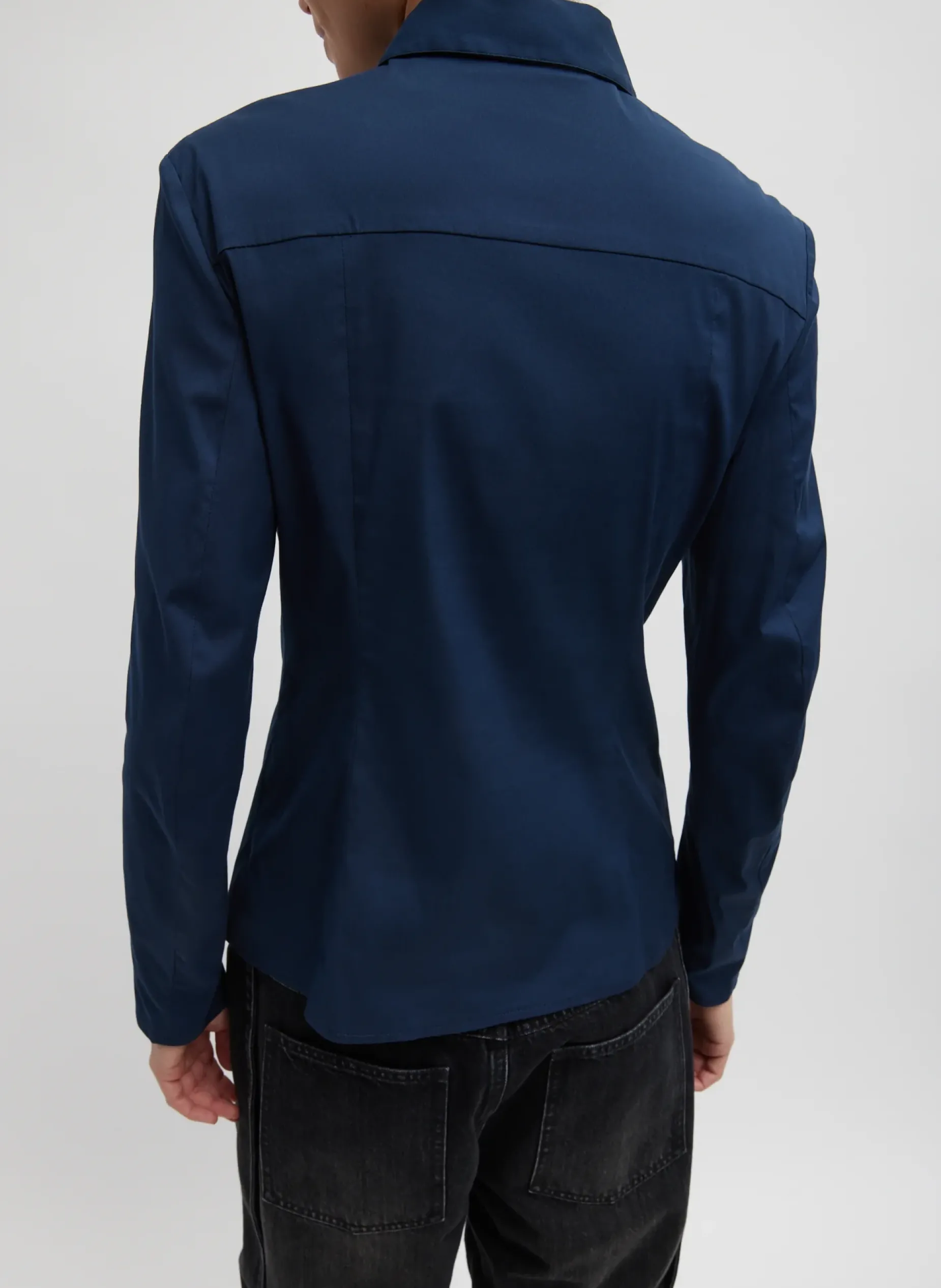Tops>Tibi Stretch Cotton Nylon Circular Sleeve Shirt Navy Blue