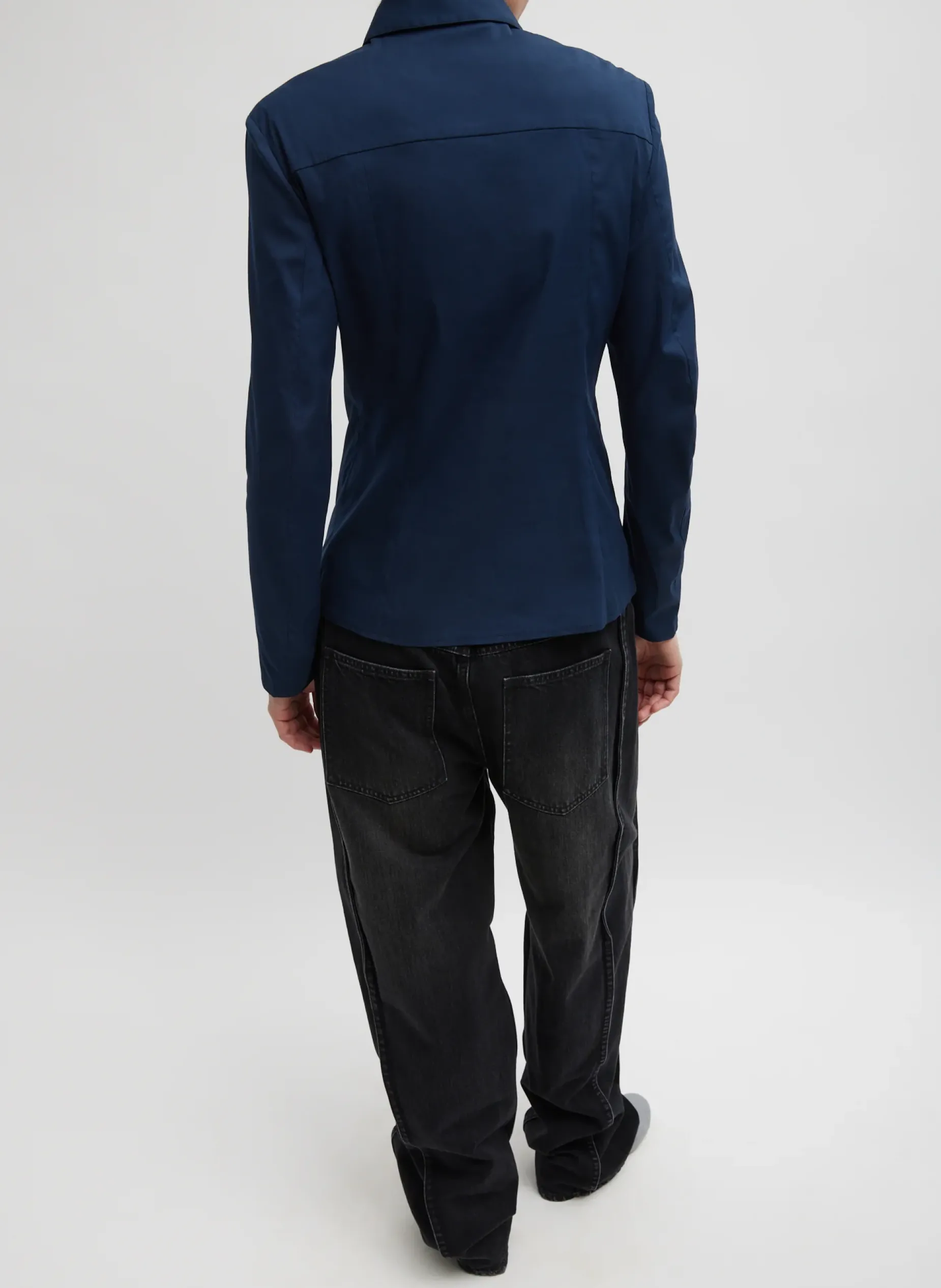 Tops>Tibi Stretch Cotton Nylon Circular Sleeve Shirt Navy Blue