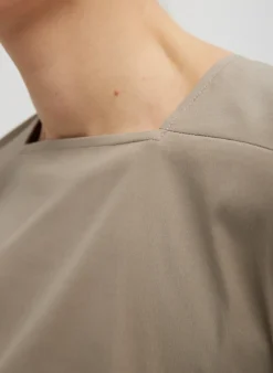 Tops>Tibi Stretch Cotton Nylon Square Neck Slim Circular Sleeve Top Mink Grey