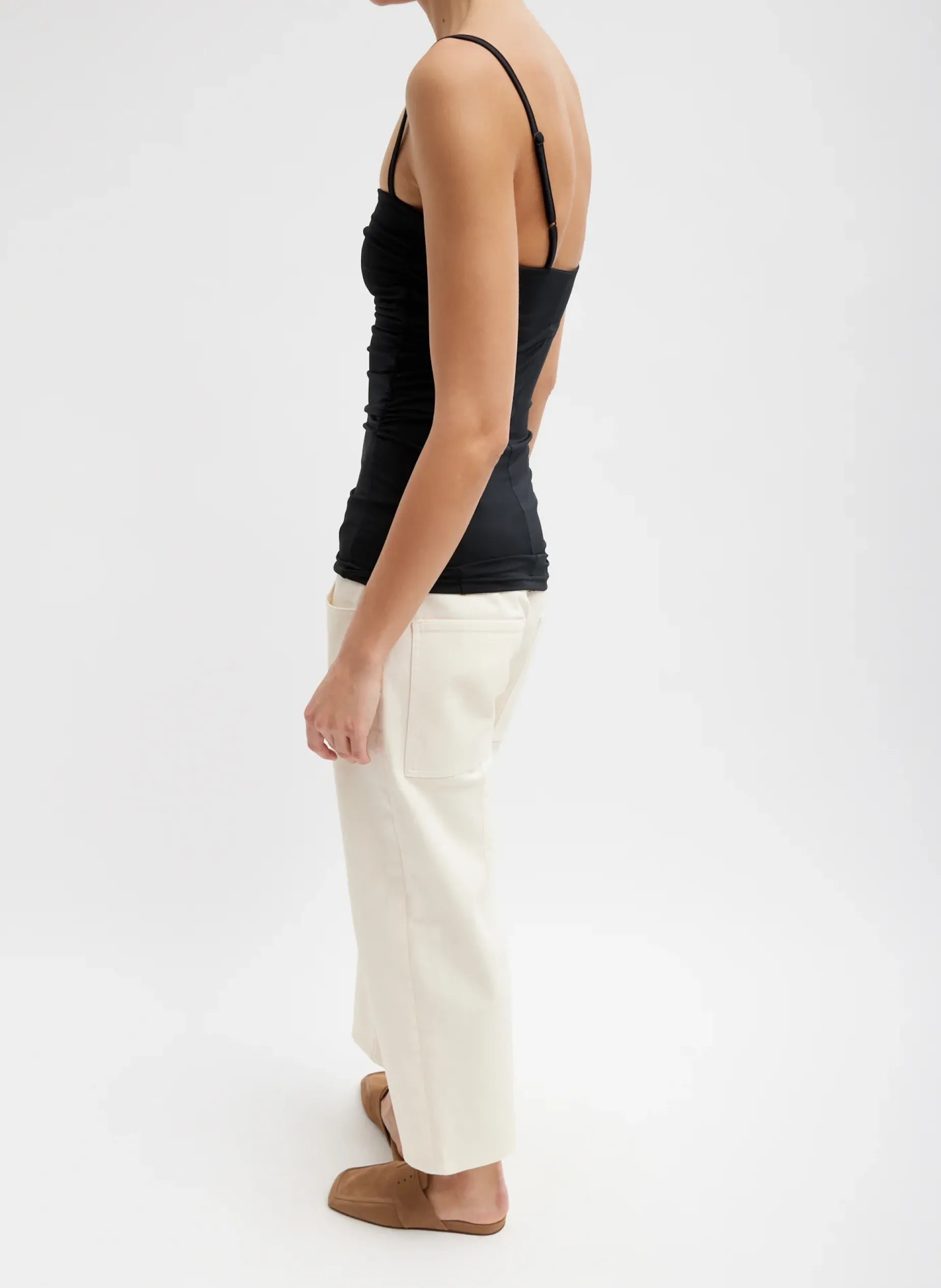 Tops>Tibi Stretch Light Weight Tech Knit Shirred Cami Black