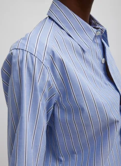 Tops|Fundamentals - WOFs>Tibi Striped Shirting Charlie Men's Slim Shirt Blue Multi