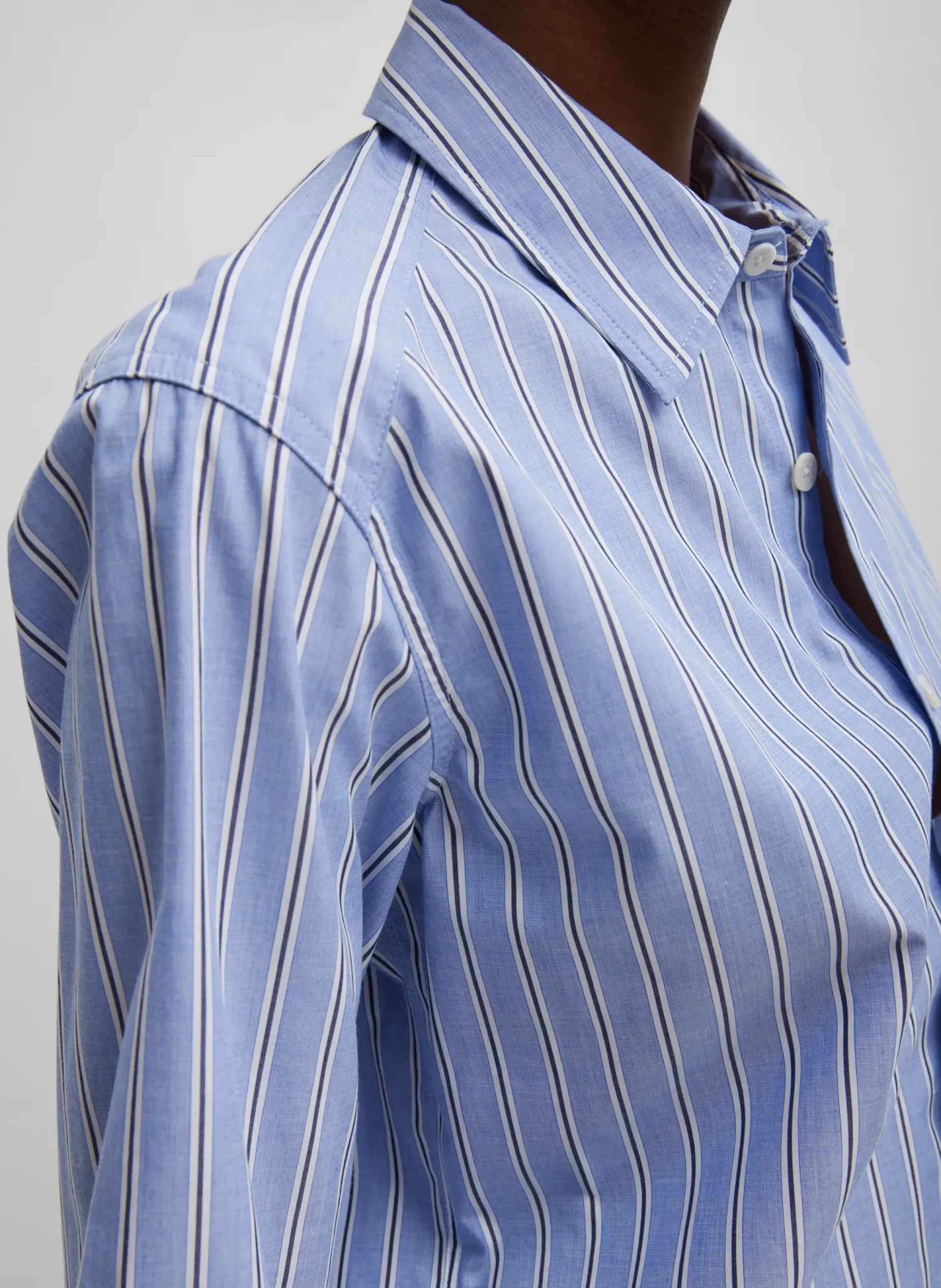 Tops|Fundamentals - WOFs>Tibi Striped Shirting Charlie Men's Slim Shirt Blue Multi