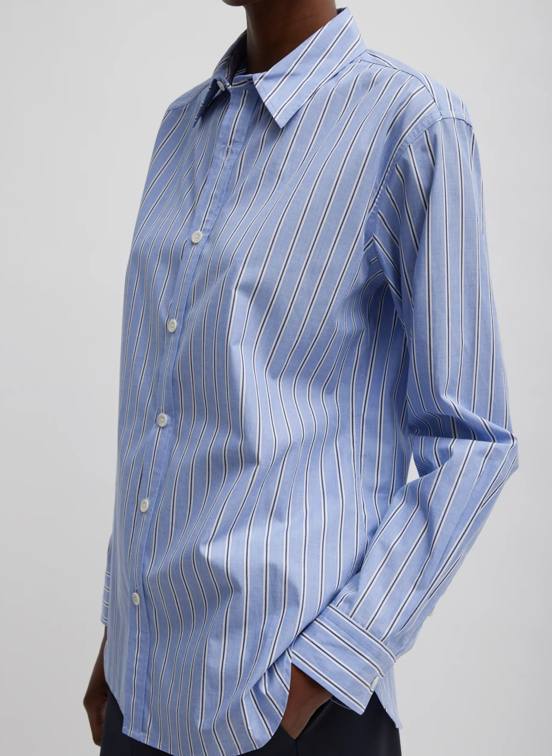 Tops|Fundamentals - WOFs>Tibi Striped Shirting Charlie Men's Slim Shirt Blue Multi