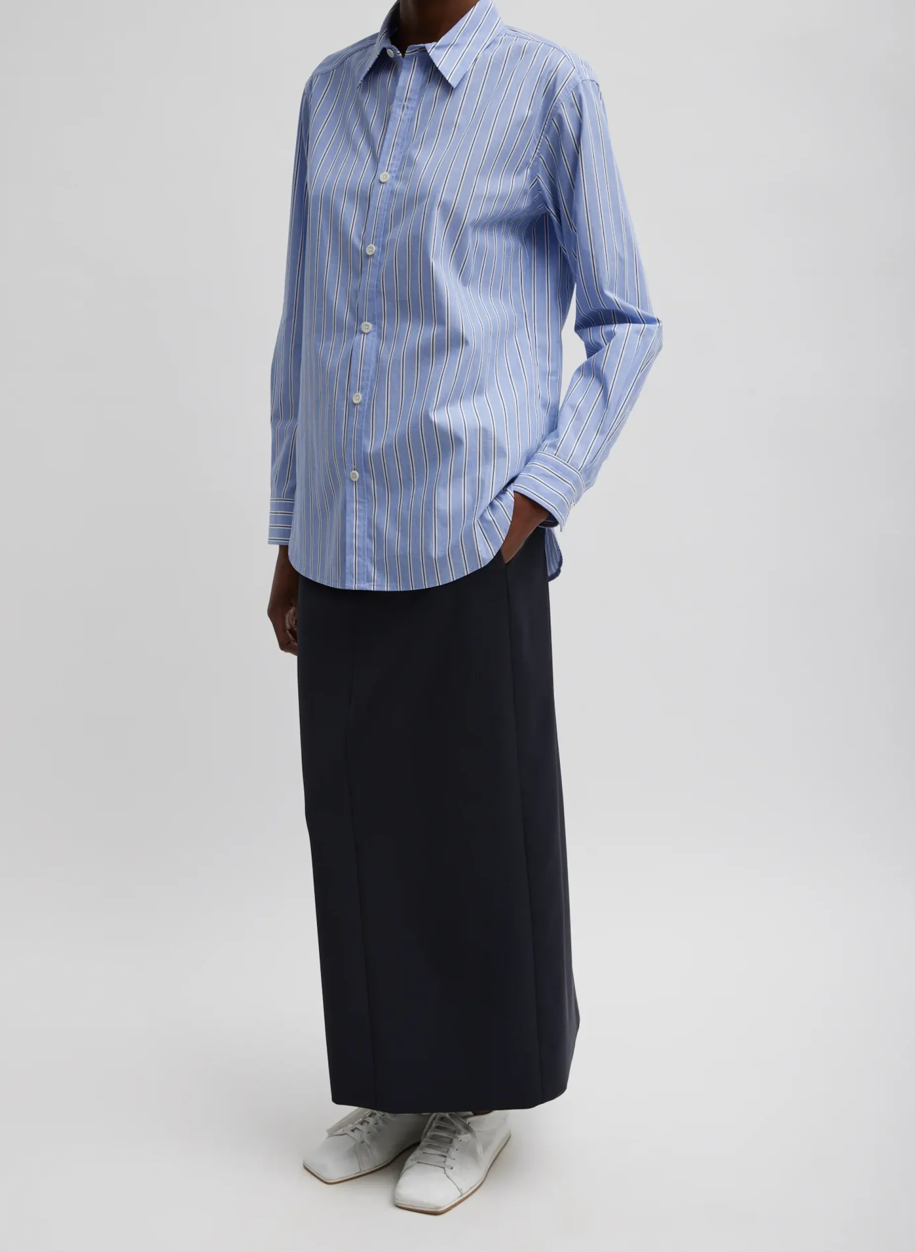 Tops|Fundamentals - WOFs>Tibi Striped Shirting Charlie Men's Slim Shirt Blue Multi