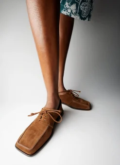 Curated Closets|Flats>Tibi Suede Brody Square Toe Loafer Hazelnut Brown