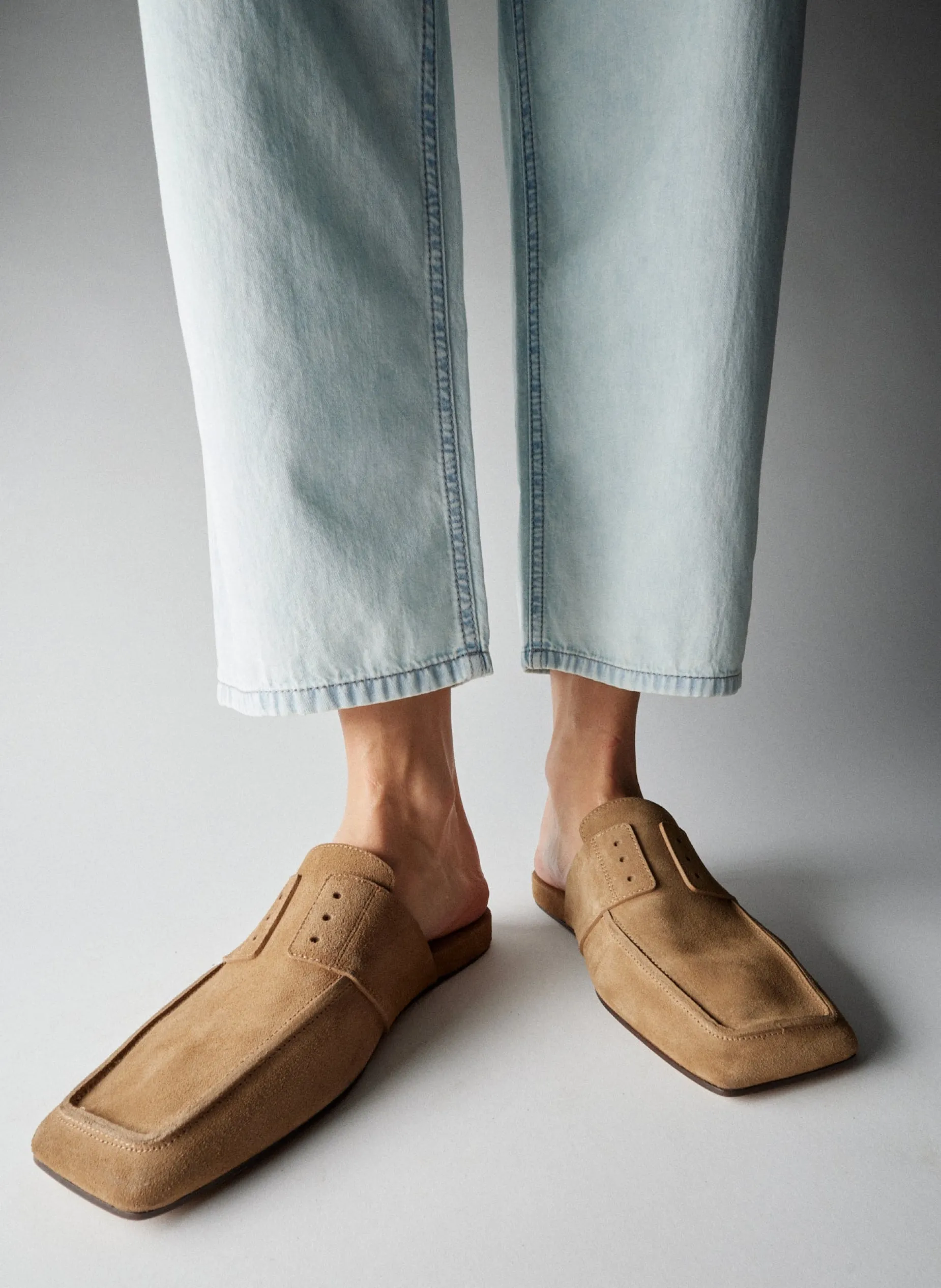 Flats>Tibi Suede Granger Slide Tan