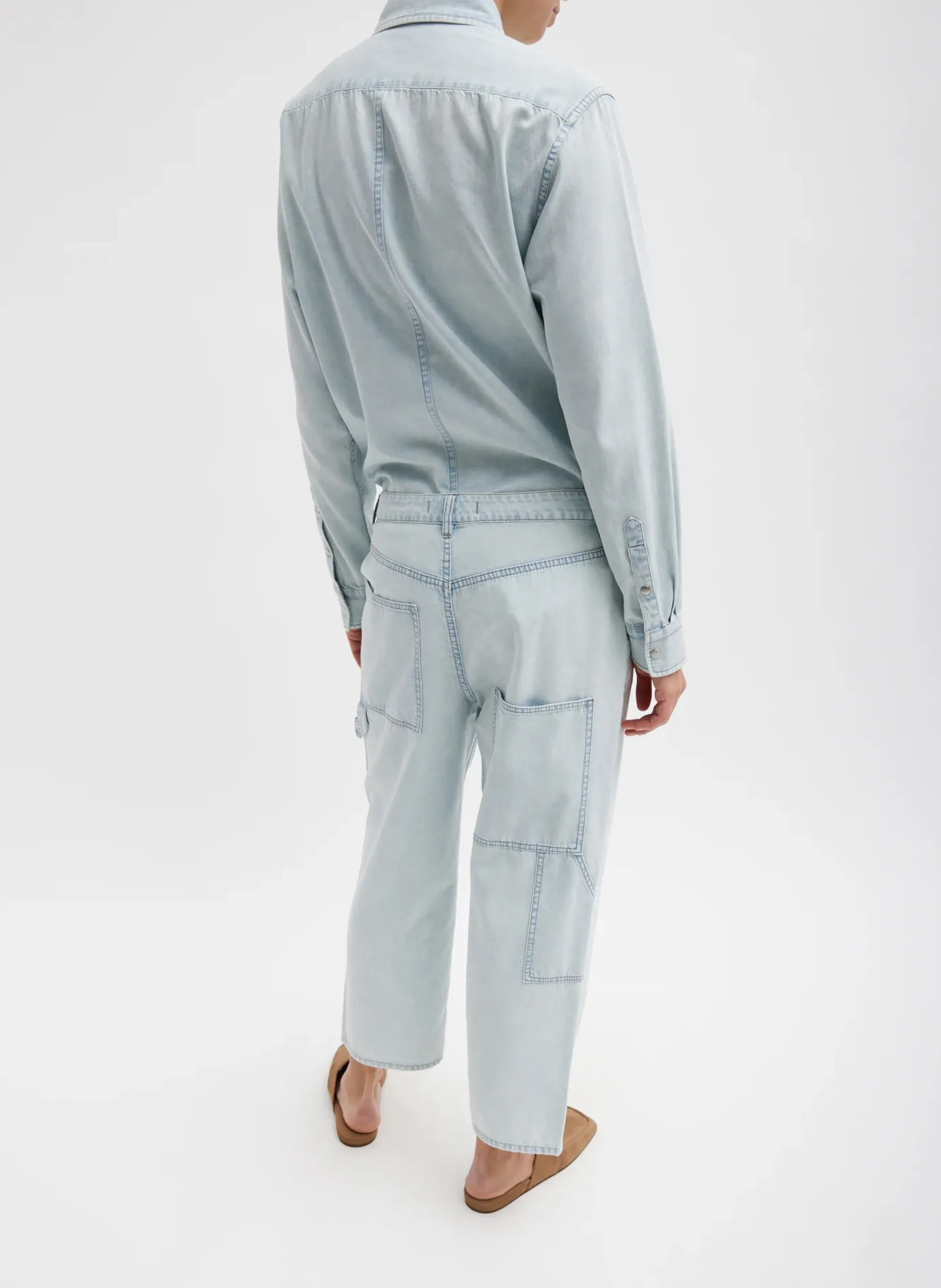 Denim|Pants & Shorts>Tibi Summer Denim Cropped Slouchy Cargo Jean Bleached Denim