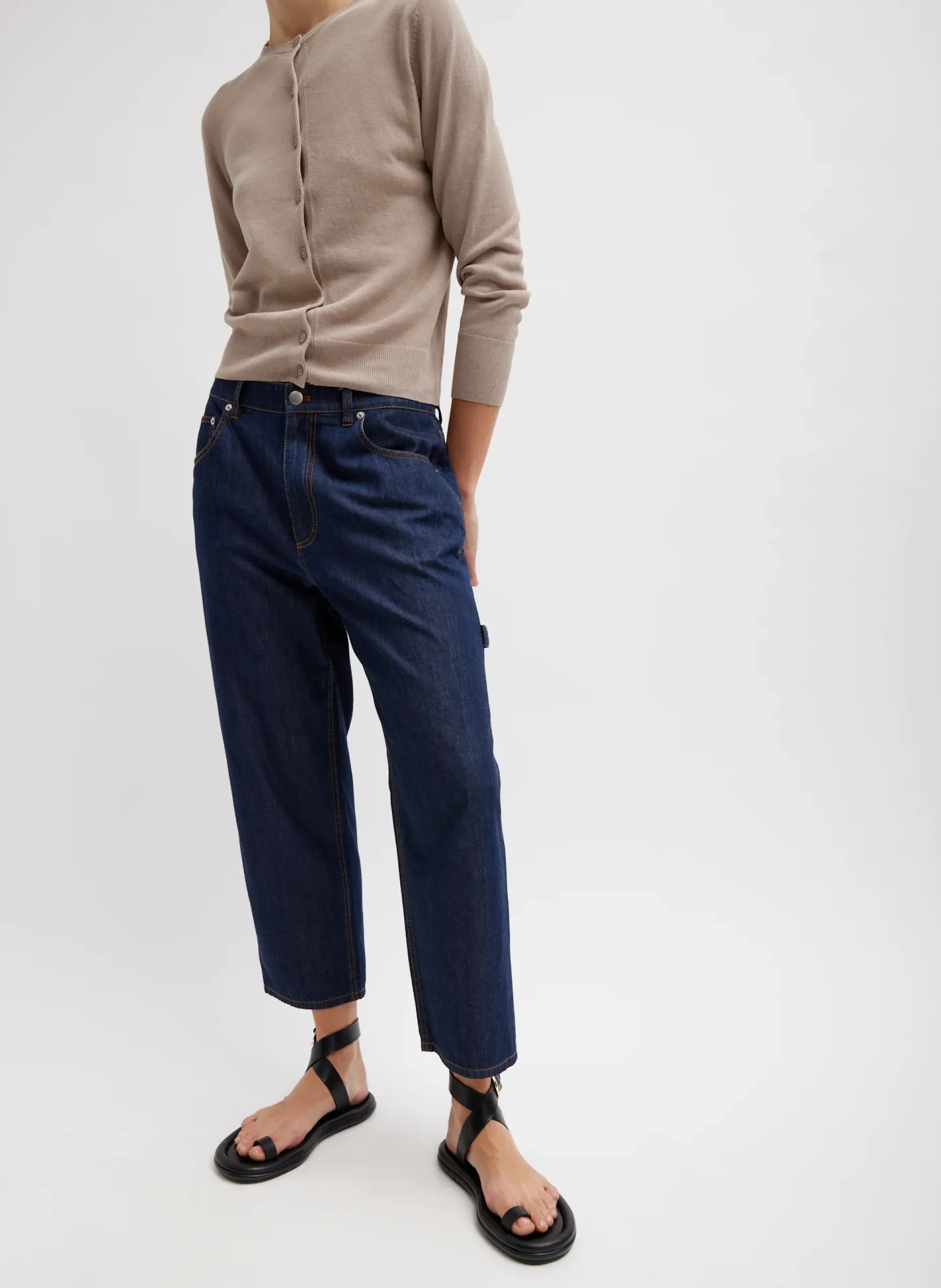 Denim|Pants & Shorts>Tibi Summer Denim Cropped Slouchy Cargo Jean Indigo