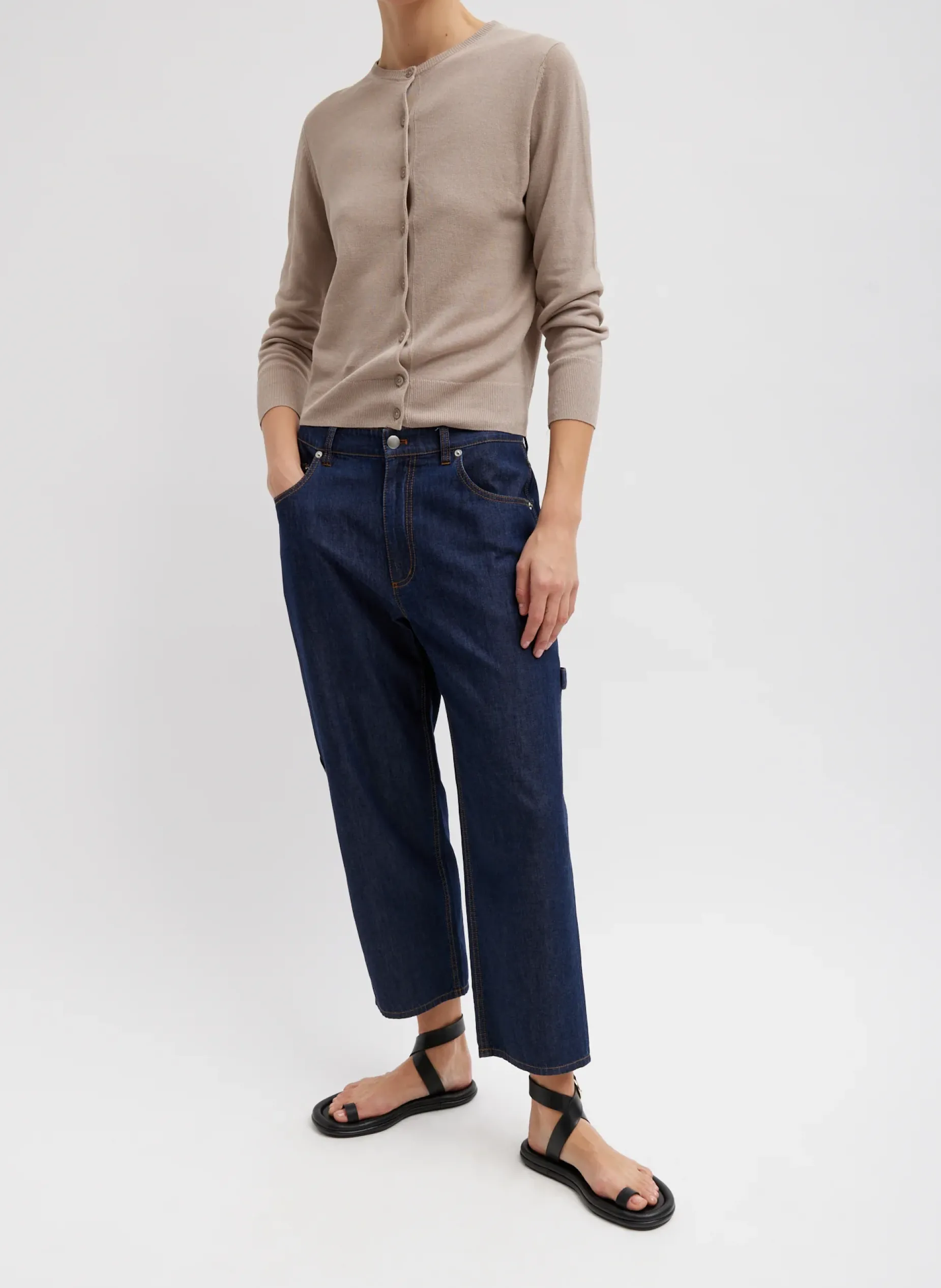 Denim|Pants & Shorts>Tibi Summer Denim Cropped Slouchy Cargo Jean Indigo