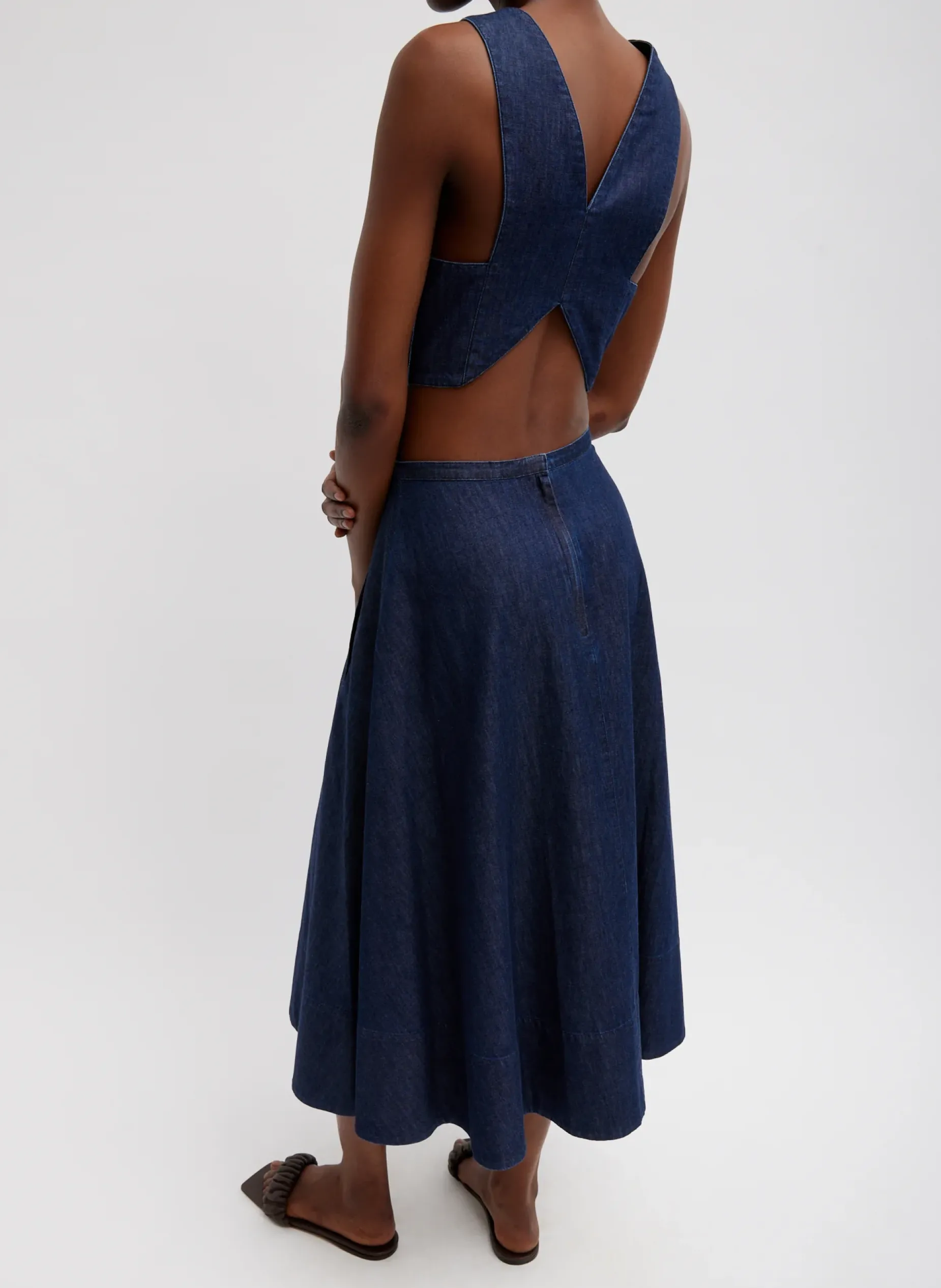 Denim|Tops>Tibi Summer Denim Square Neck Cropped Top Indigo
