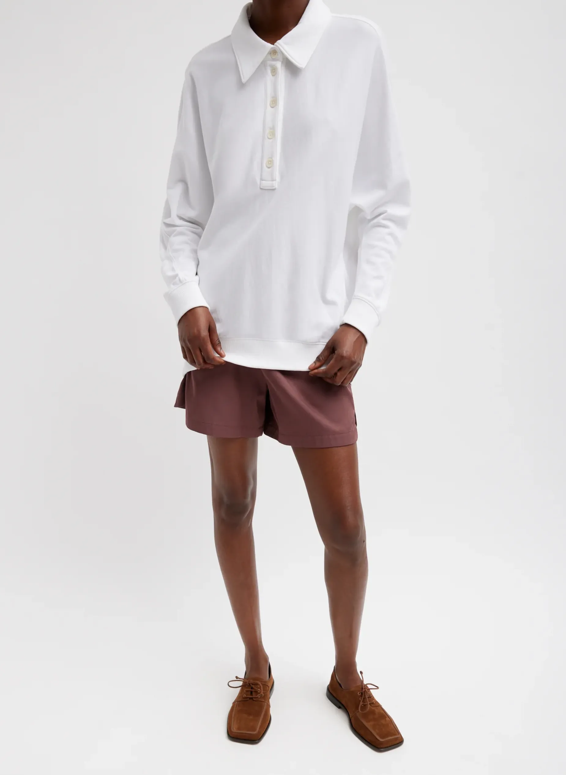 Leisure Sets|Knitwear & Sweatshirts>Tibi Summer Sweatshirting Polo Collar Sweatshirt White