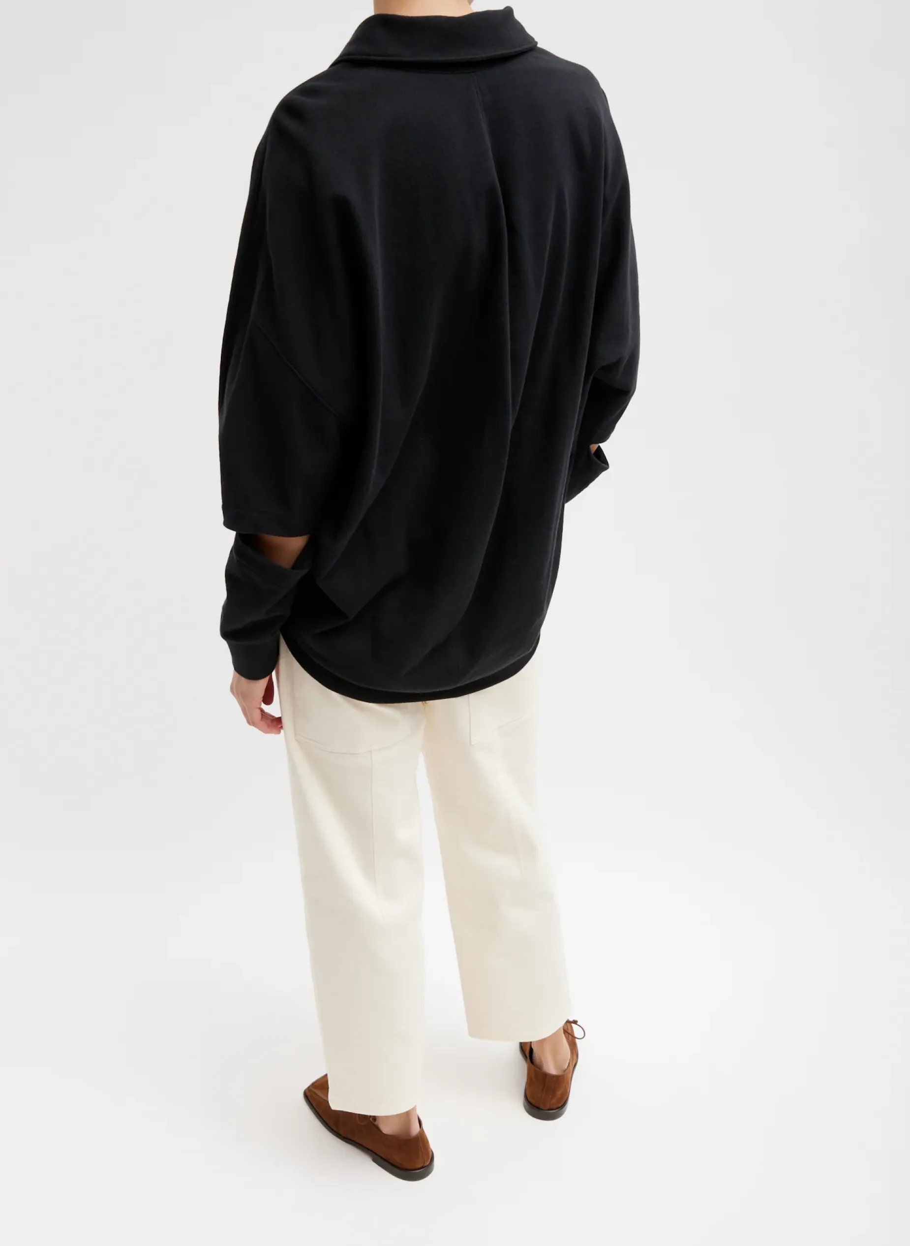 Leisure Sets|Knitwear & Sweatshirts>Tibi Summer Sweatshirting Polo Collar Sweatshirt Black