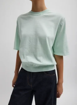 Knitwear & Sweatshirts|Fundamentals - WOFs>Tibi Super Fine Gauge Perfect Short Sleeve Men's Pullover Pale Mint