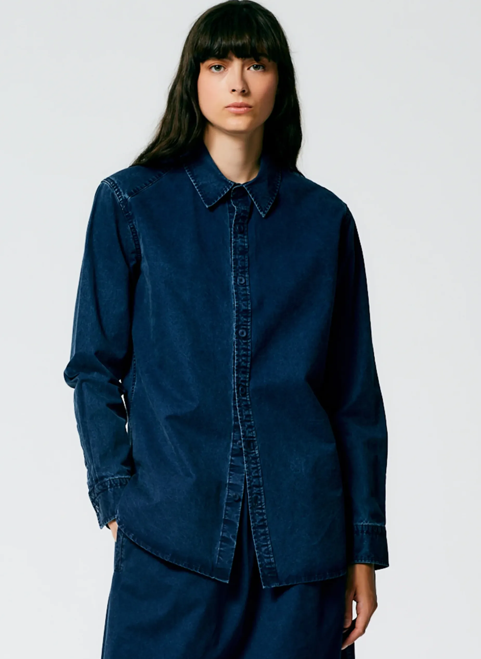 Denim|Tops>Tibi Tencel Cotton Charlie Slim Men's Shirt Blue
